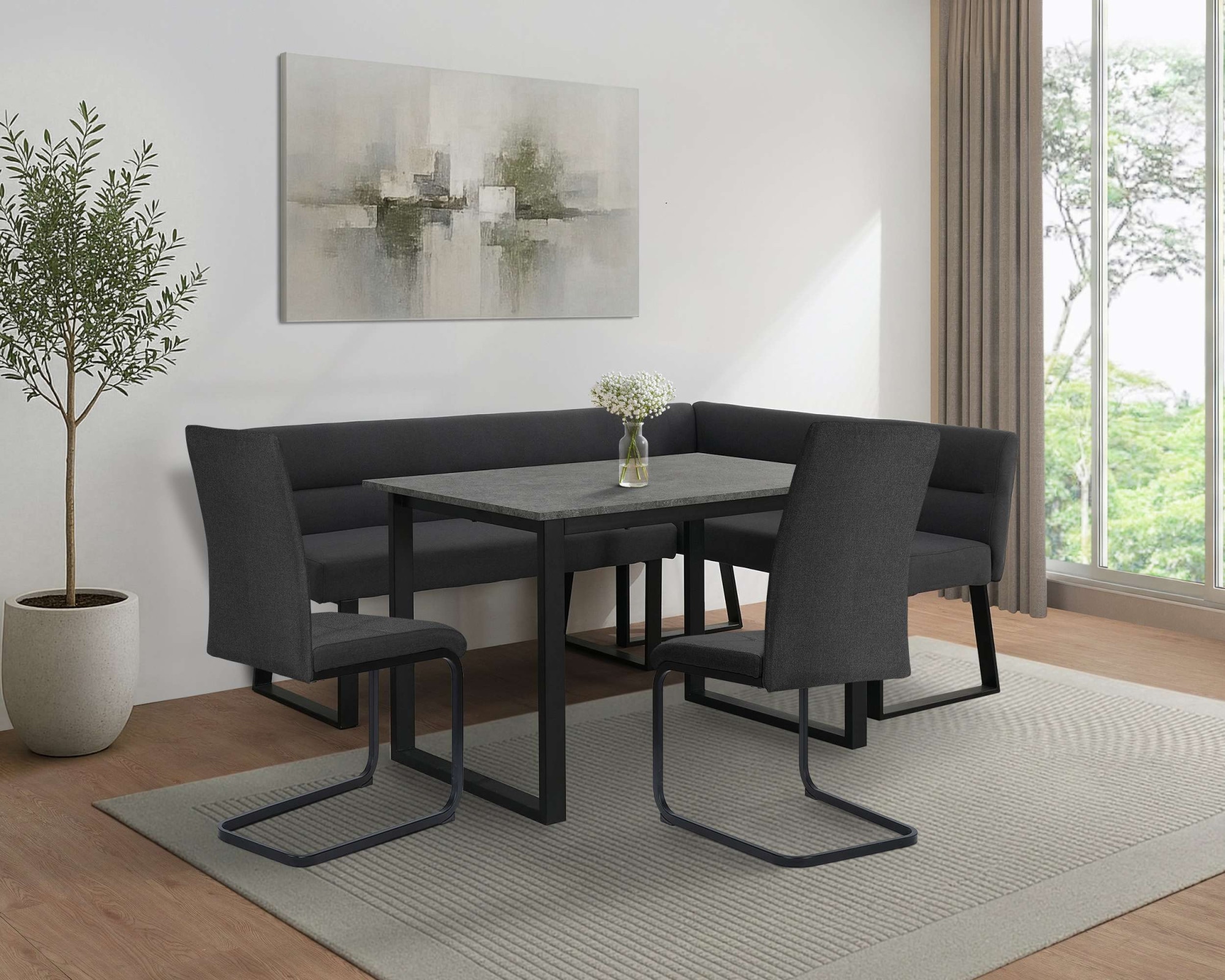GOODproduct Eckbankgruppe »Barcell/Ivanna/Calgoty« Set, Eckbankgruppe mit Tisch, Eckbank, Stühle, 4 tlg. Sitzgruppe, Eckbank und Stühle bequem gepolstert, Tisch 120x80 cm