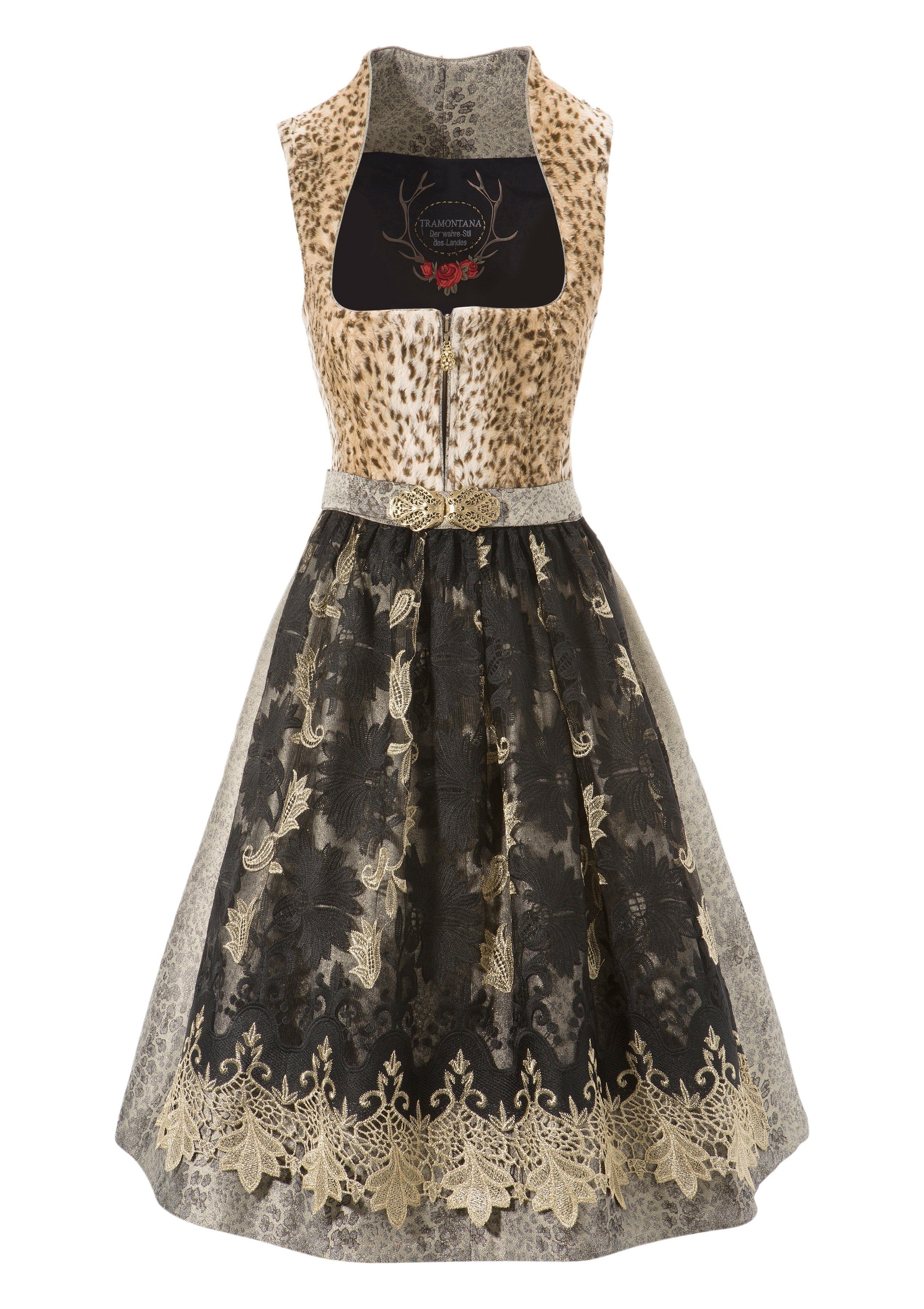 Dirndl midi mit transparenter Spitzenschürze