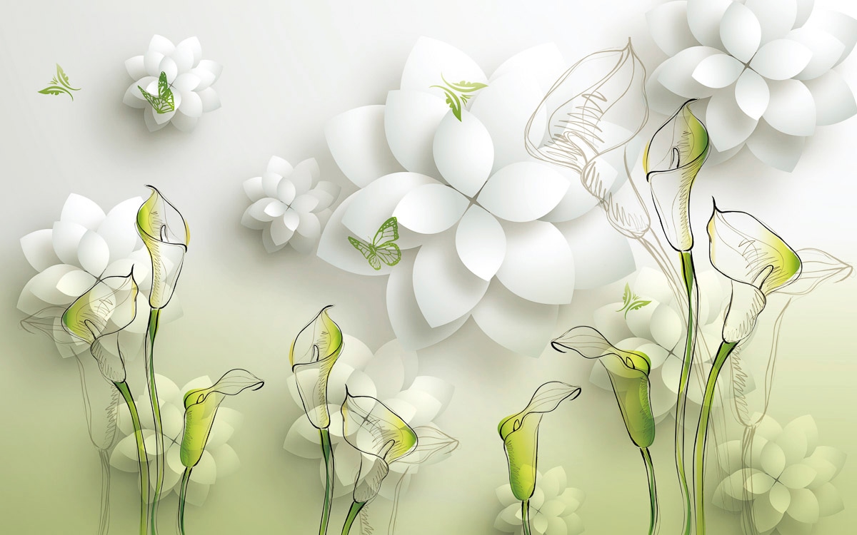 Image of Papermoon Fototapete "Muster mit Blumen weiss gold"