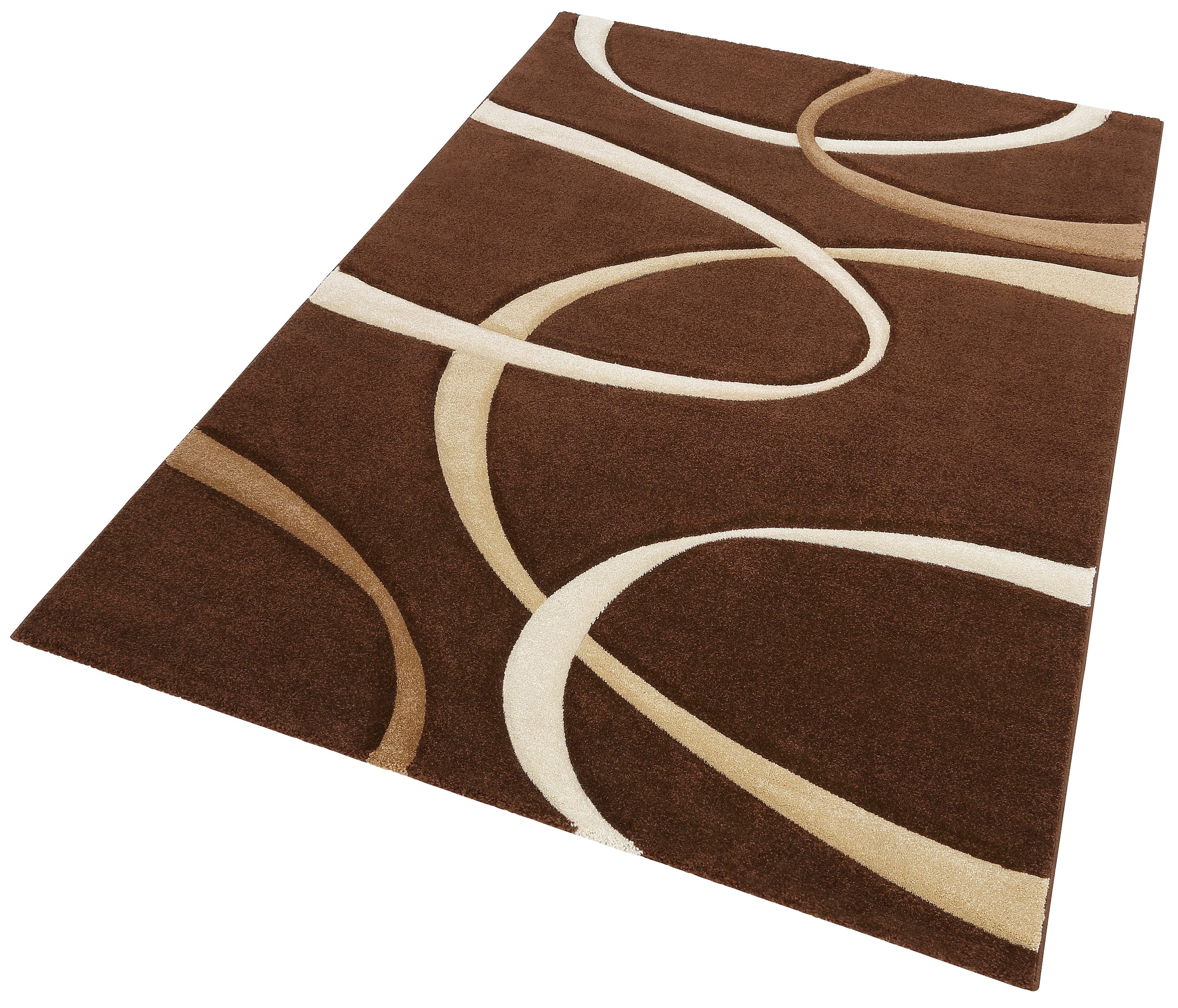 ♕ my home Teppich versandkostenfrei Teppich Konturenschnitt, auf »Bilbao«, handgearbeiteter rechteckig, Kurzflor flacher rund
