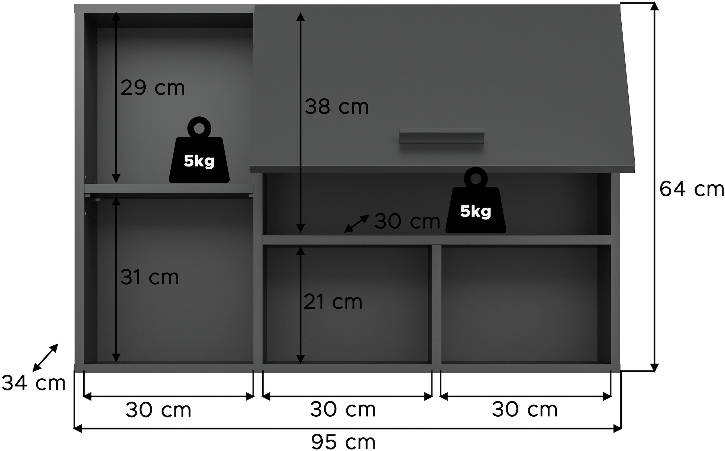 welltime Hängeschrank »FALAS, TOPSELLER! Breite 95cm, 1 Klappe, 5 Fächer« in verschiedenen Farben erhältlich, 1 Stk. tlg. Schrank, Wandschrank, Badschrank, Wäscheschrank