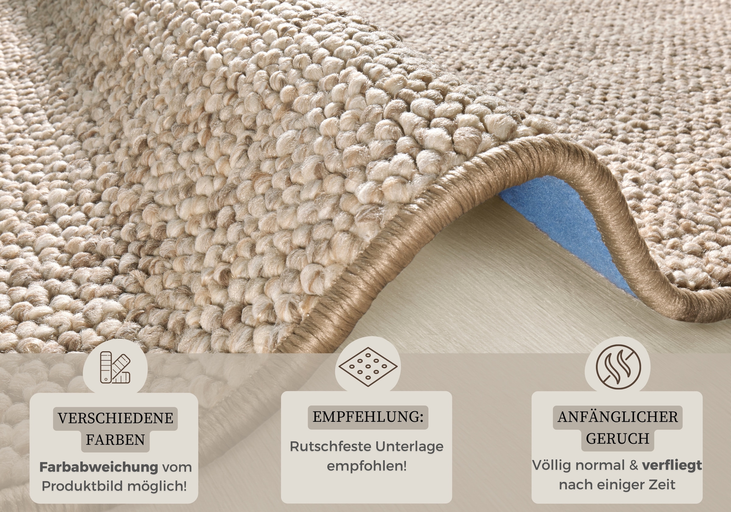 HANSE Home Teppich »Wolly 2«, rund, 12 mm Höhe, Flachgewebe, Skandi, Woll-Optik, Esszimmer, Wohnzimmer, Flur