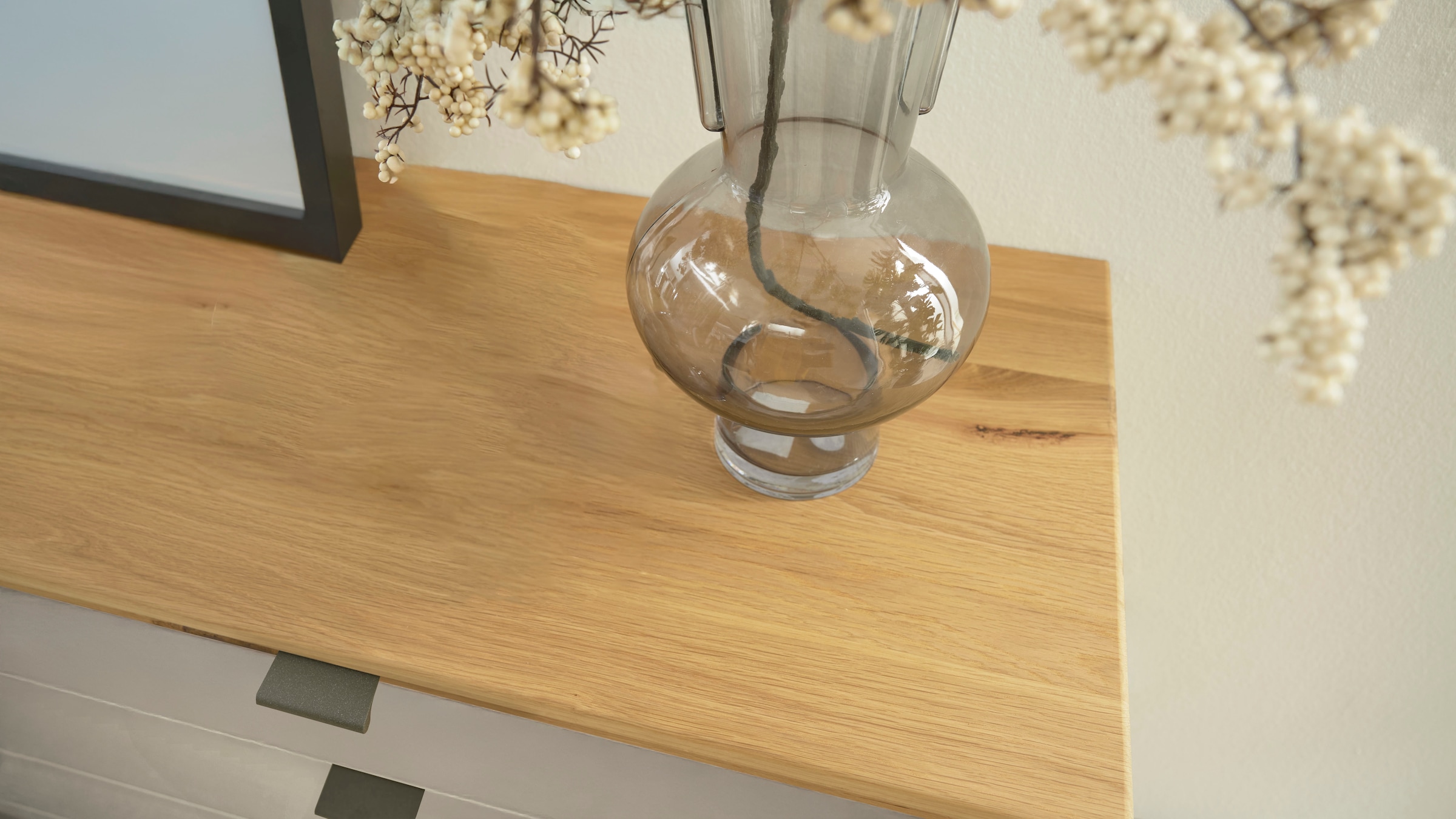 WIEMANN Commode à tiroirs »Cardiff Sideboard, Wäscheschrank, teilmassiv Bianco-Eiche, Schubladen« Glas- oder Massivholzfront, verschiedene Breiten, MADE IN GERMANY,  Schubkästen inklusive Selbsteinzug und Dämpfung