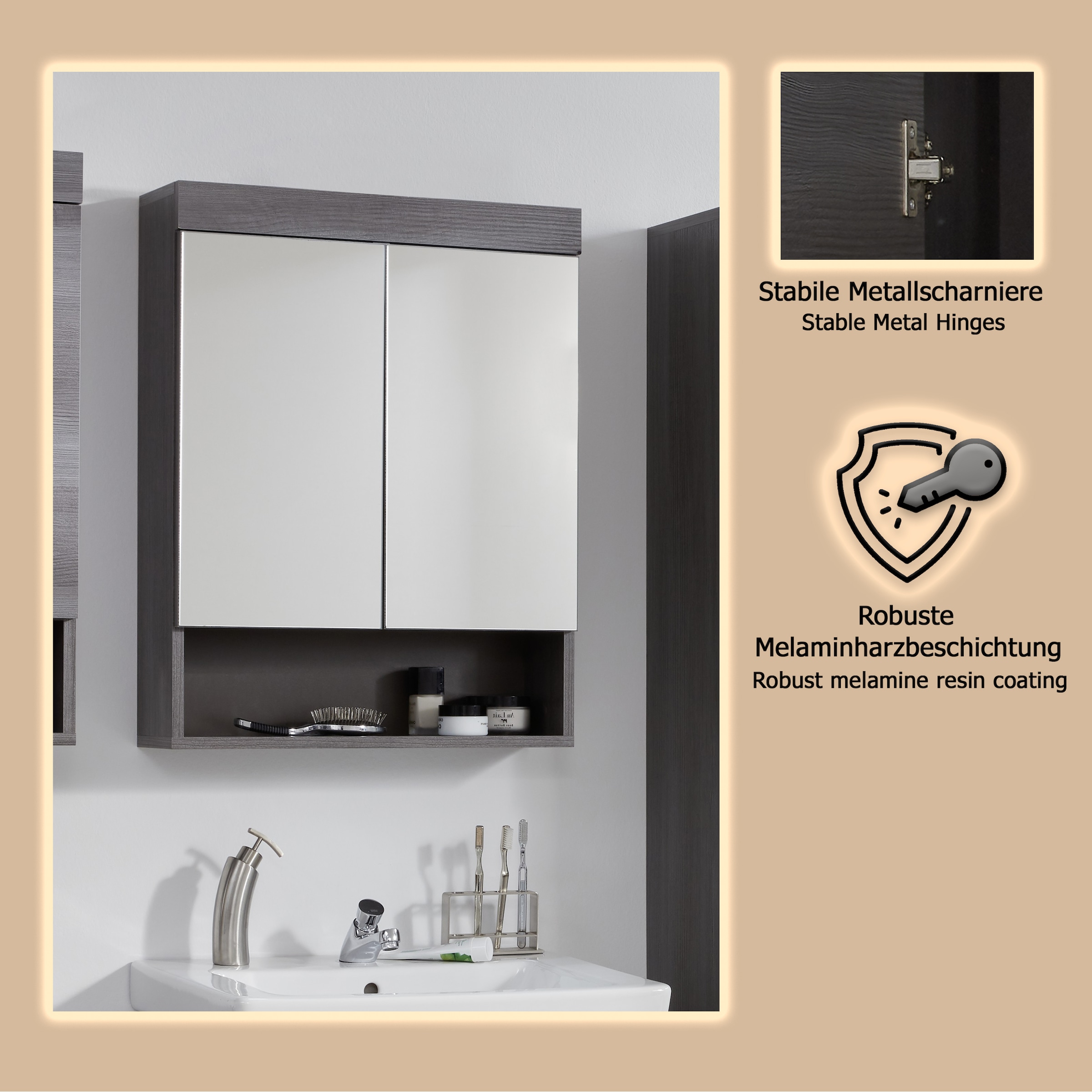 welltime Spiegelschrank »Royan«, Spiegelschrank mit 2 Türen & 1 Fach - (B/T/H) 58/18/75 cm