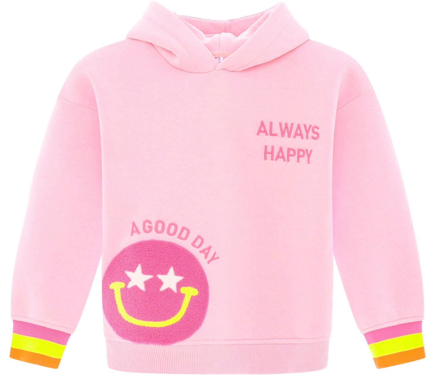 Zwillingsherz Hoodie »"Always Happy" Kids«, mit grossem Smiley und neonfarbenen Details