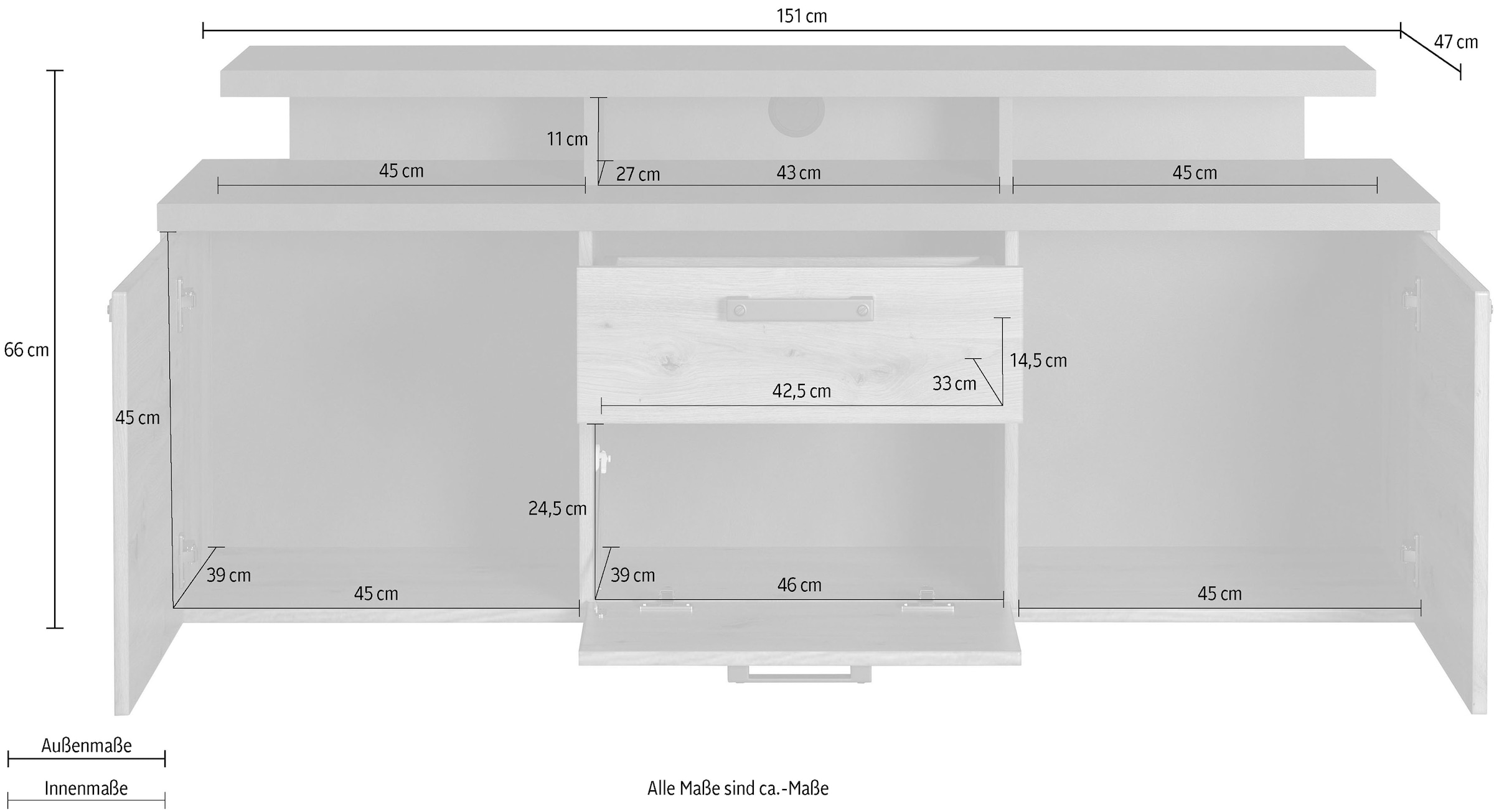 Home affaire TV-Schrank »Ambres«, (1 St.), Lowboard inklusive Aufsatz in Eiche/Grau - Mit Vollauszug-Funktion