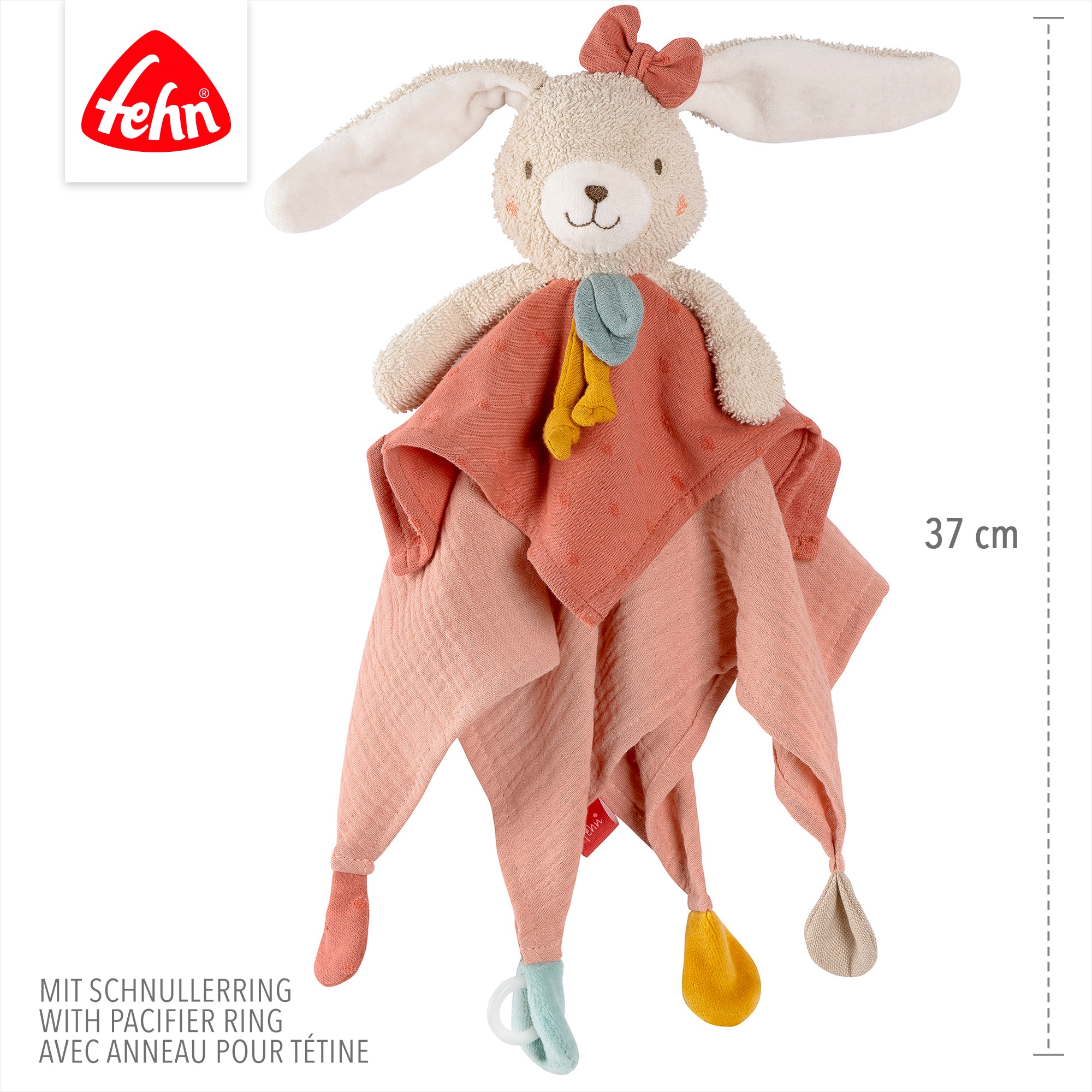 Fehn Doudou »Schmusetuch Hase« avec anneau de fixation pour tétine