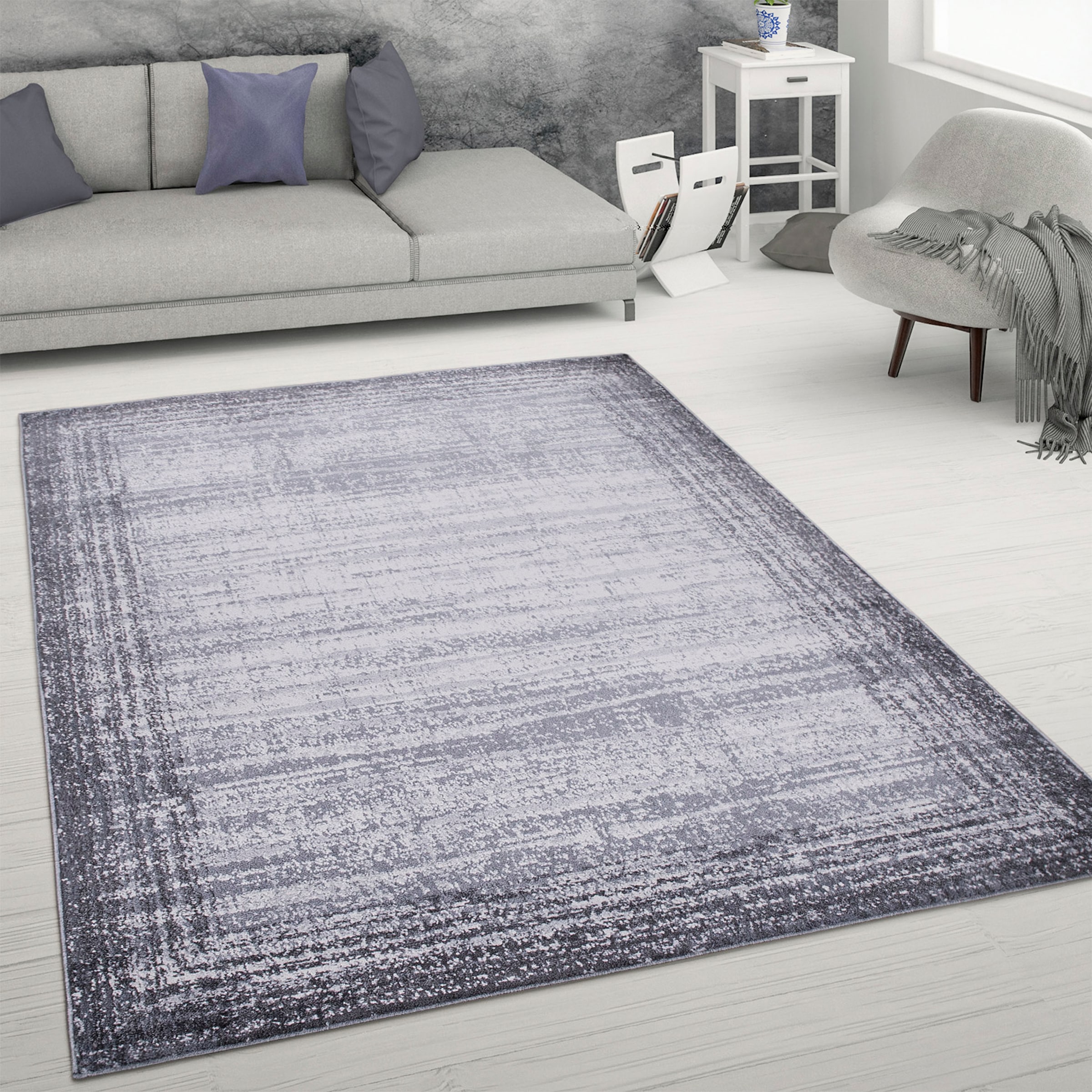 Paco Home Teppich »Catania 842« rechteckig 13 mm Höhe Kurzflor, meliert, modernes Design, mit Bordüre