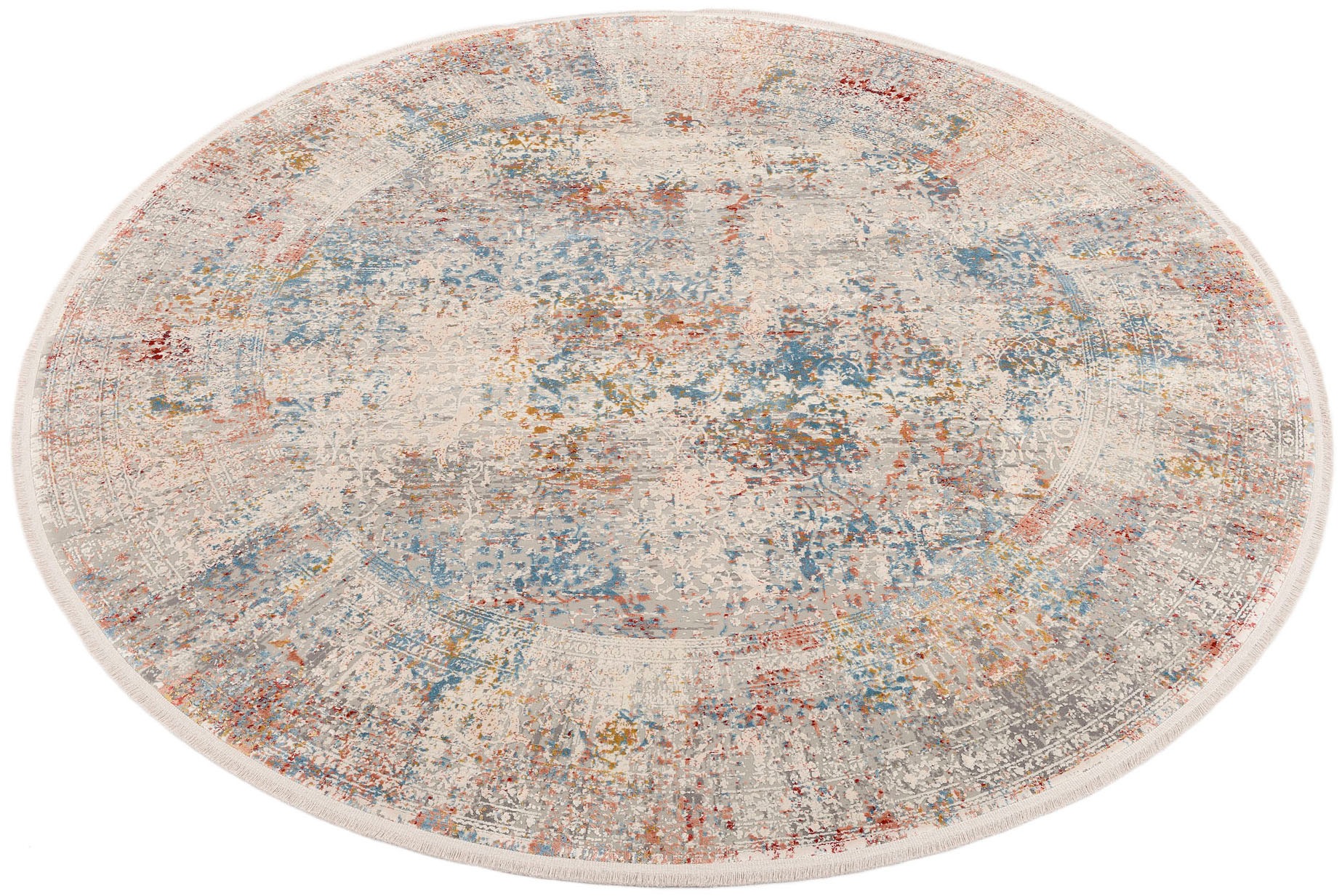 Image of OCI DIE TEPPICHMARKE Teppich »BESTSELLER CAVA«, rund, 8 mm Höhe, Glanz Viskose, Hoch Tief Struktur, mit Fransen, Wohnzimmer bei Ackermann Versand Schweiz