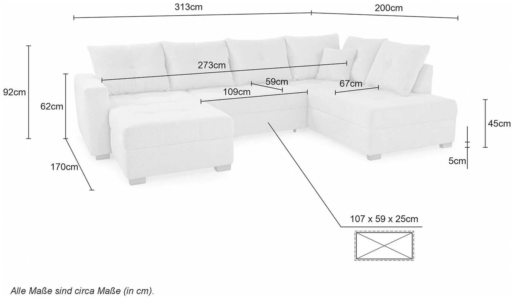 Jockenhöfer Gruppe »Abby U-Form, B: 313 cm, inkl. Schlaffunktion« avec coffre de lit, grande surface de couchage 273x147cm, pieds en bois massif