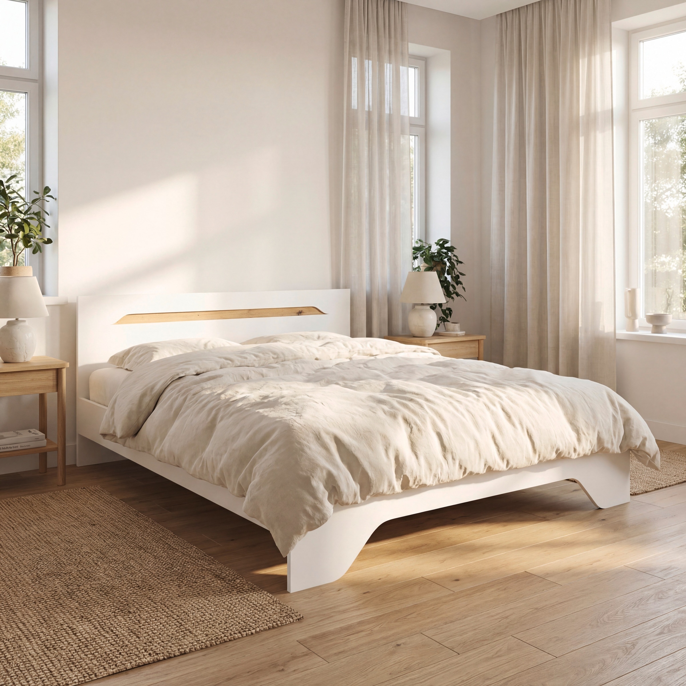 GOODproduct Bett »Doppelbett Holzbett Futonbett AGORDO« Liegefläche: 180x200 cm,  mit stilvoller Kopfteil-Absetzung in Eiche Artisan MADE IN GERMANY