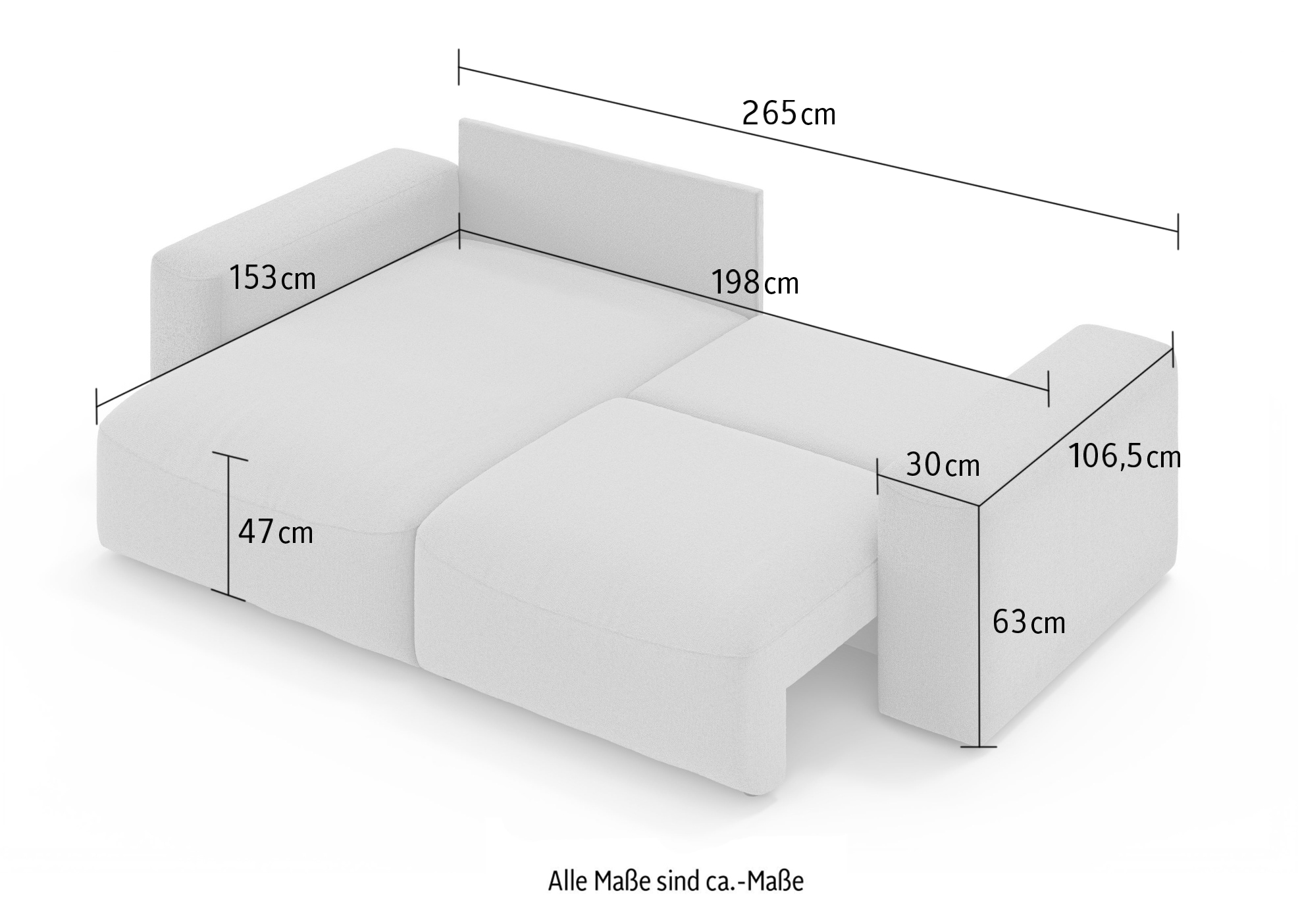 GOODproduct Ecksofa »MATTS Schlafsofa mit Bettkasten, Masse B/T/H: 265/159/89 cm« L-Form mit Recamiere rechts oder links, hoher Sitzkomfort