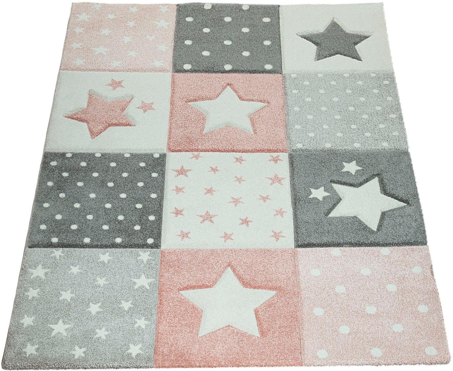 Image of Paco Home Kinderteppich »Cosmo 345«, rechteckig, 12 mm Höhe, 3D-Design, Patchwork Muster, Motiv Punkte & Sterne, Pastell-Farben, Kinderzimmer bei Ackermann Versand Schweiz