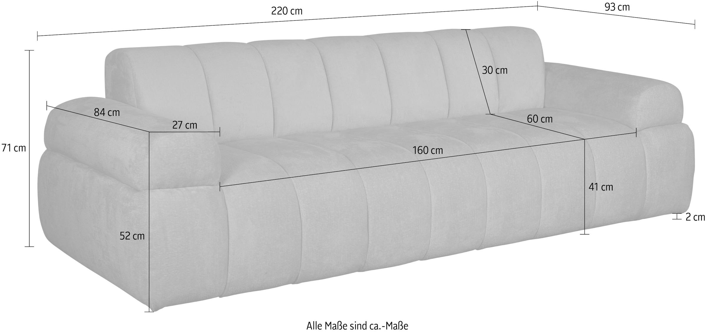 Home affaire 3-places »LYOTH Design-Sofa, moderne Steppung, Breite 220 cm« mit Wellenunterfederung, gemütlich und modern, komfortables Sitzgefühl