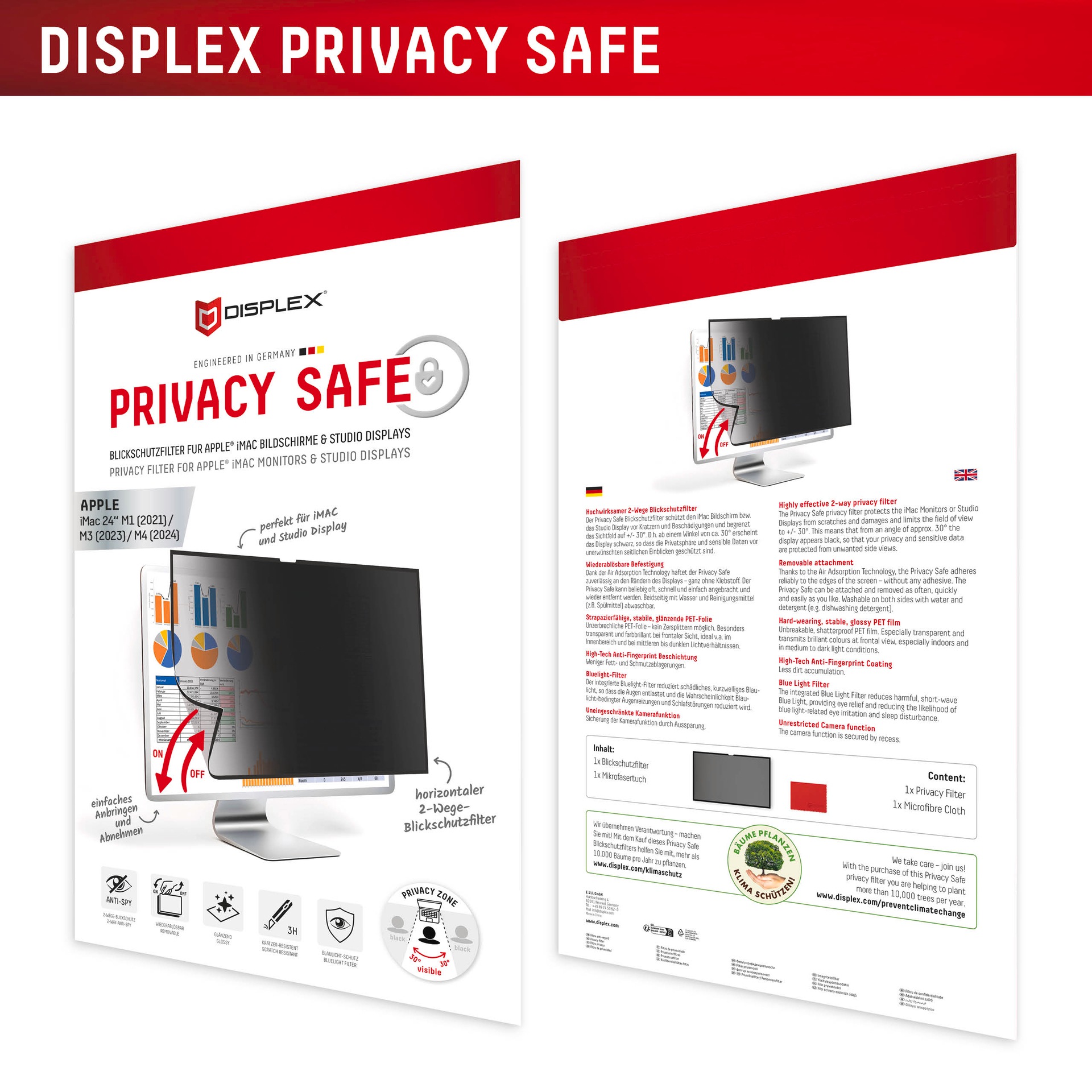 Displex Displayschutzfolie »Privacy Safe Blickschutzfilter« für Apple iMac 24 M1;Apple iMac 24 M3;Apple iMac 24 M4 Blickschutzfolie, Schutzfolie, Bildschirmschutz, kratz- & stossfest