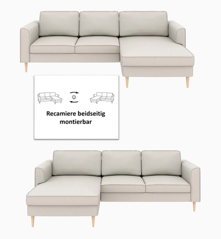 Home affaire Ecksofa »Booster, whlw. mit Schlaffunktion & Bettkasten, Fuss Buche lackiert« Recamiere beidseitig montierbar, L-Form, in Cord & Struktur, B: 232 cm