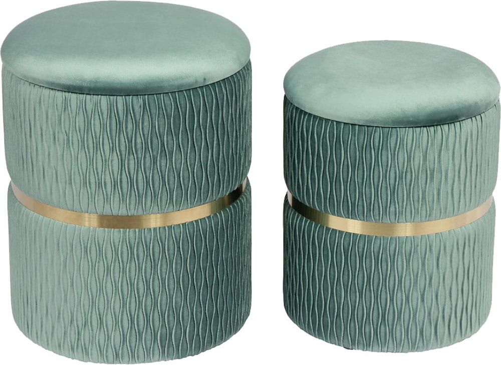 Kayoom Polsterhocker »Hocker Zora 425 2er-Set, Praktischer und versteckter Stauraum« Set, 2 Stk. tlg. 2er-Set mit Stauraum, ineinander stapelbar, goldener Ring