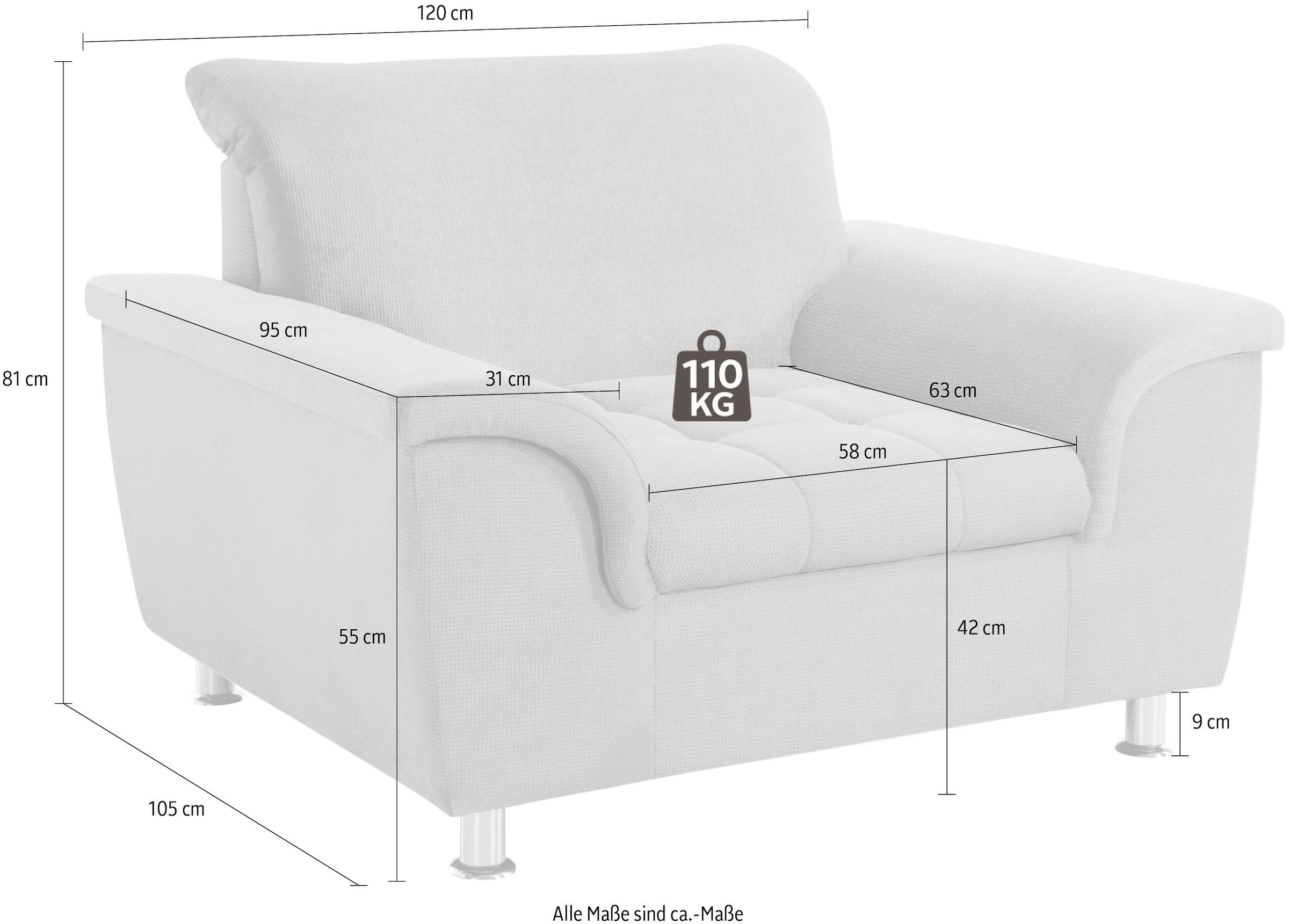 DOMO collection Sessel »FRANZI zeitlos und elegant, moderne Sitzheftung« wahlweise mit Kopfteilverstellung