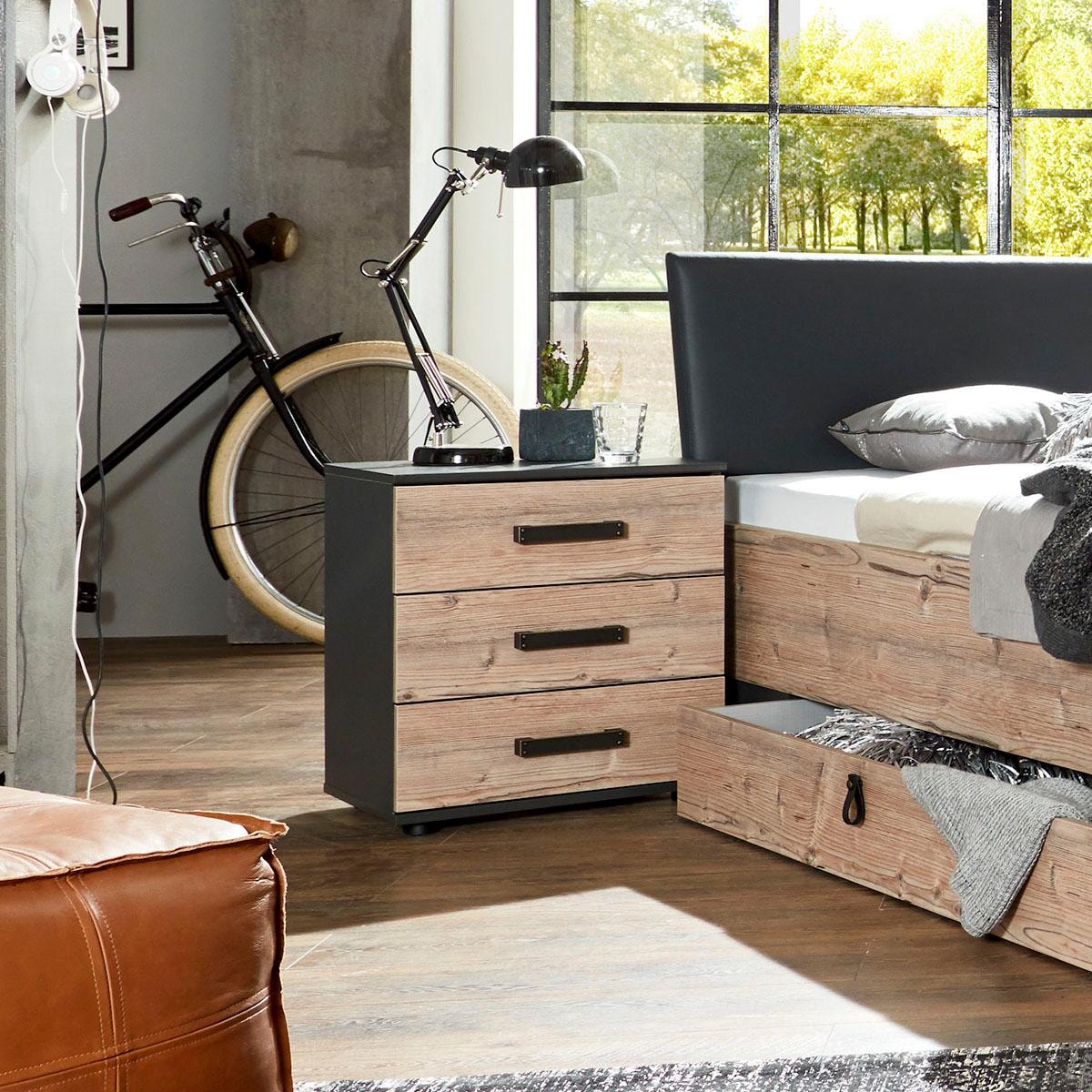 Wimex Nachttisch »Stockholm, Nachtkommode 52cm breit, Made in Germany«, Industrial Look, 2 Höhen zur Auswahl, einzeln oder im 2er Set