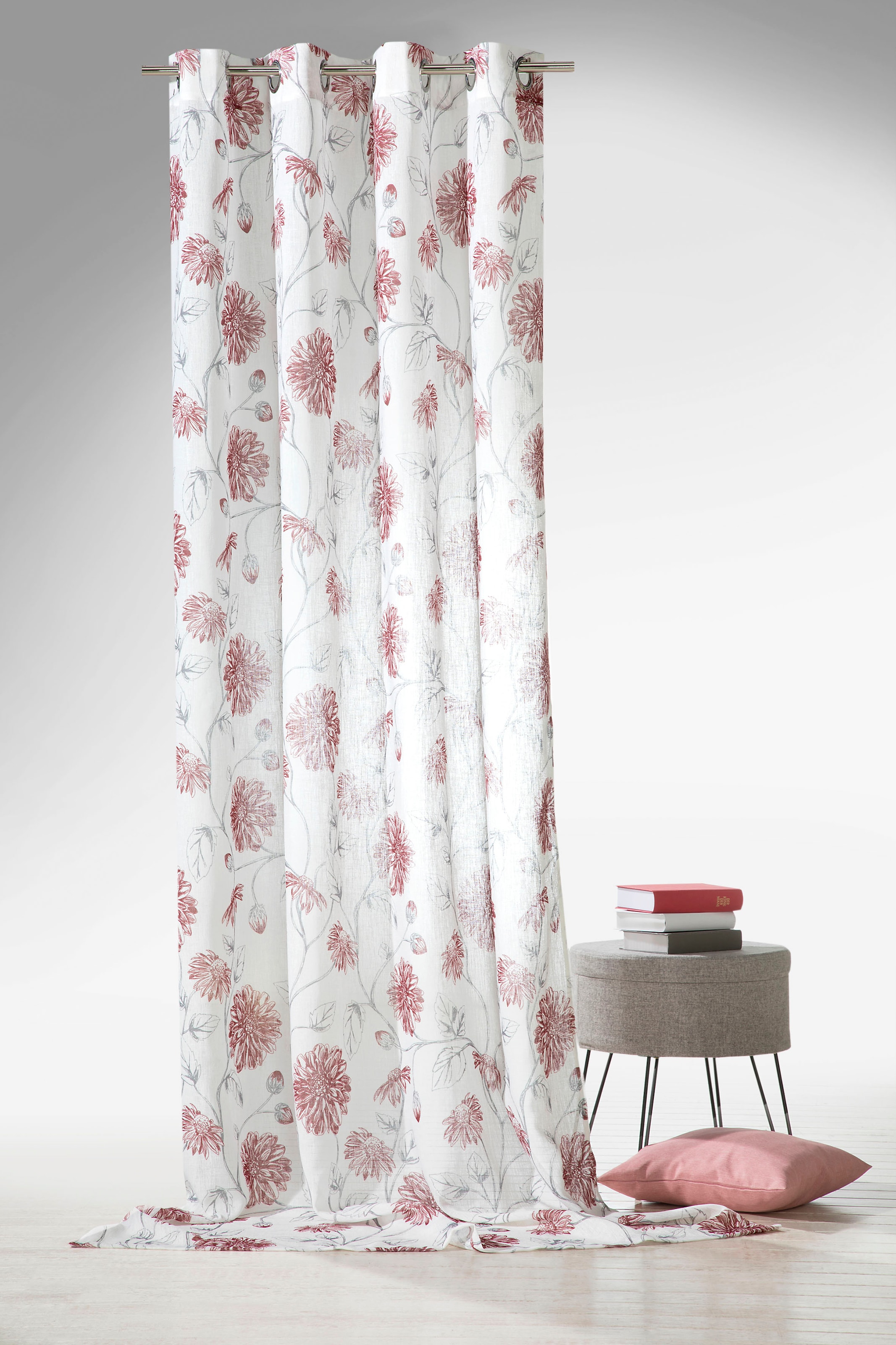 Image of Weckbrodt Vorhang "Dahlia" Ösen 1 Stk. tlg. Leinen-Optik, Transparent, floral, geblümt, Gardine, Store