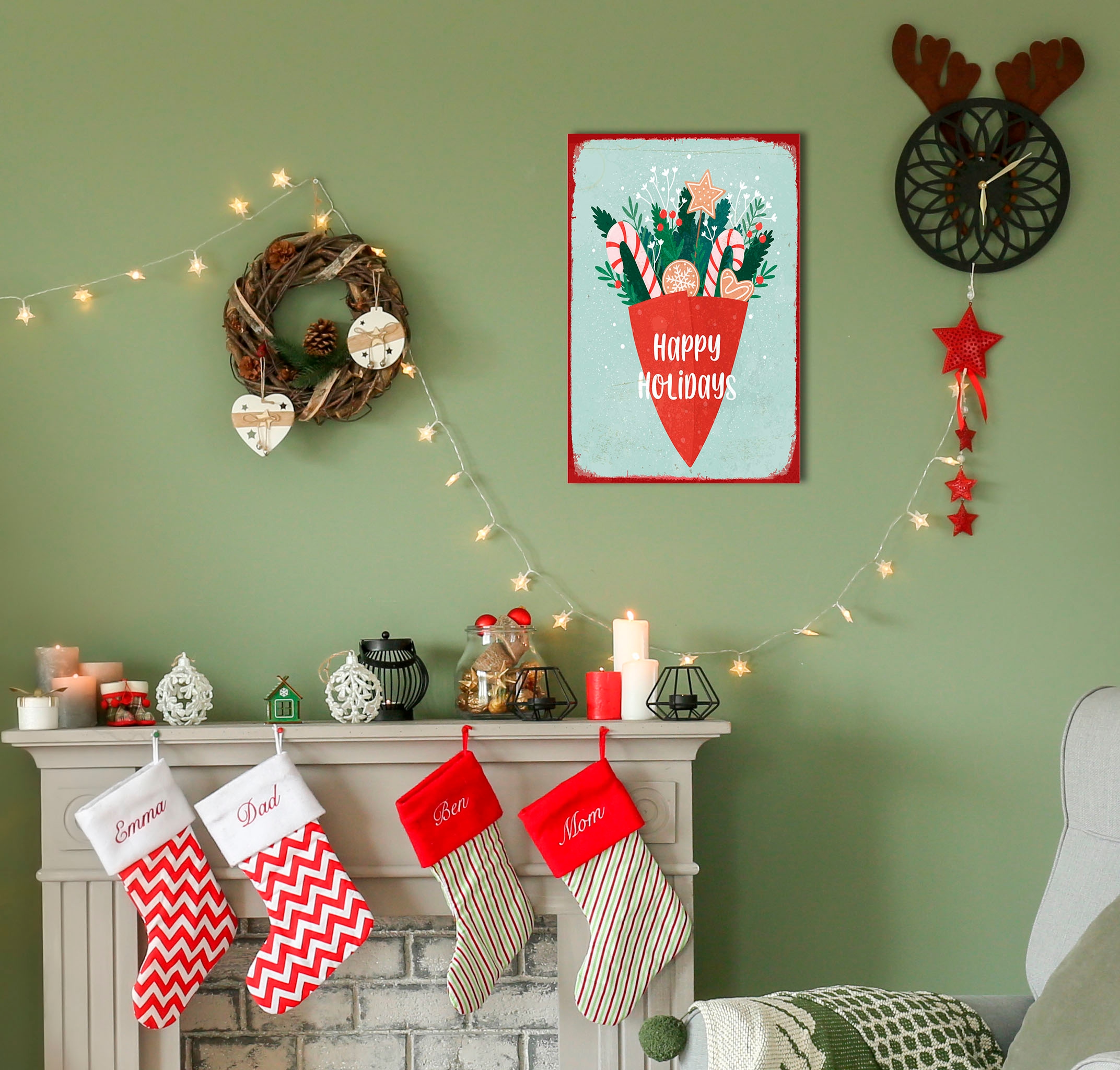 Image of queence Metallbild "Happy Holidays" Schriftzug Schriftzüge Weihnachten 1 Stk. tlg. Stahlschilder