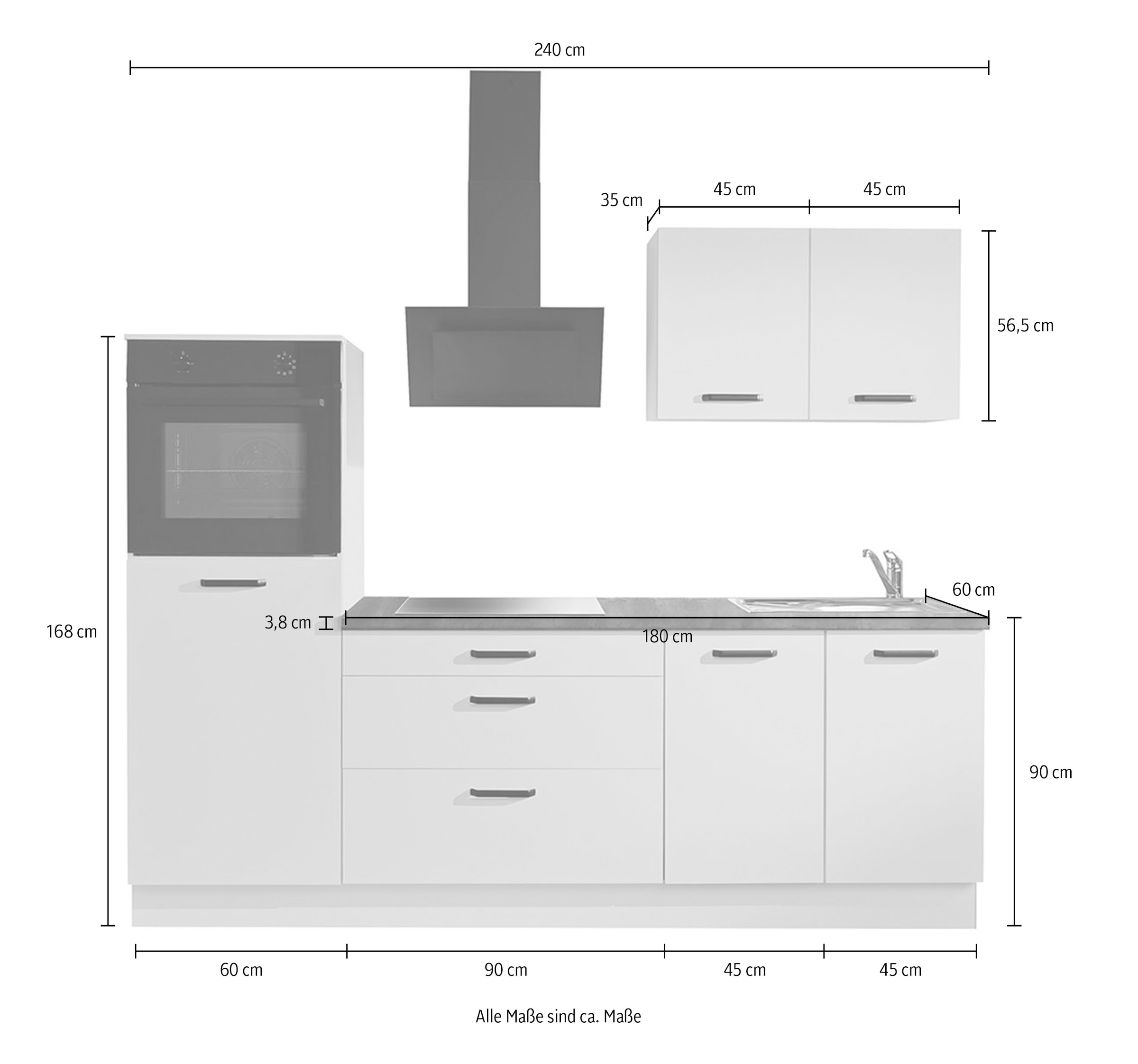 wiho Küchen Kitchenette »Compact« Largeur 240 cm, option avec appareils (sans réfrigérateur))