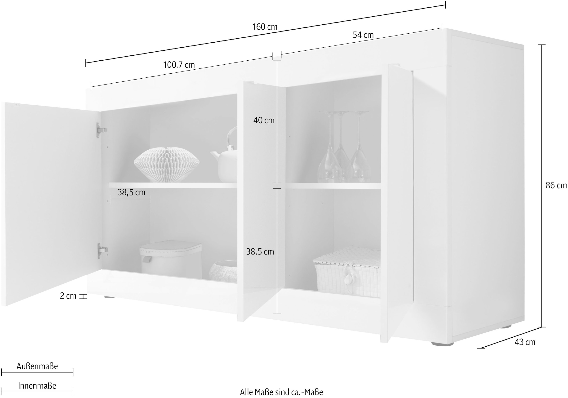 LC Sideboard »Basic Breite 160 cm, Kommode 3 Türen, Anrichte,«, Metallgriff, moderne Rahmenoptik, viel Stauraum, Farbauswahl