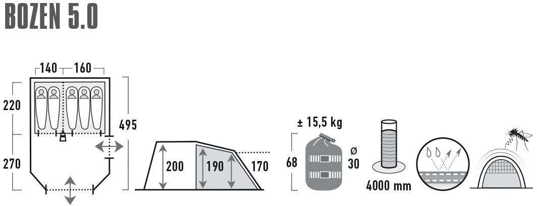 High Peak Tunnelzelt »Bozen 5.0«, 5 Personen