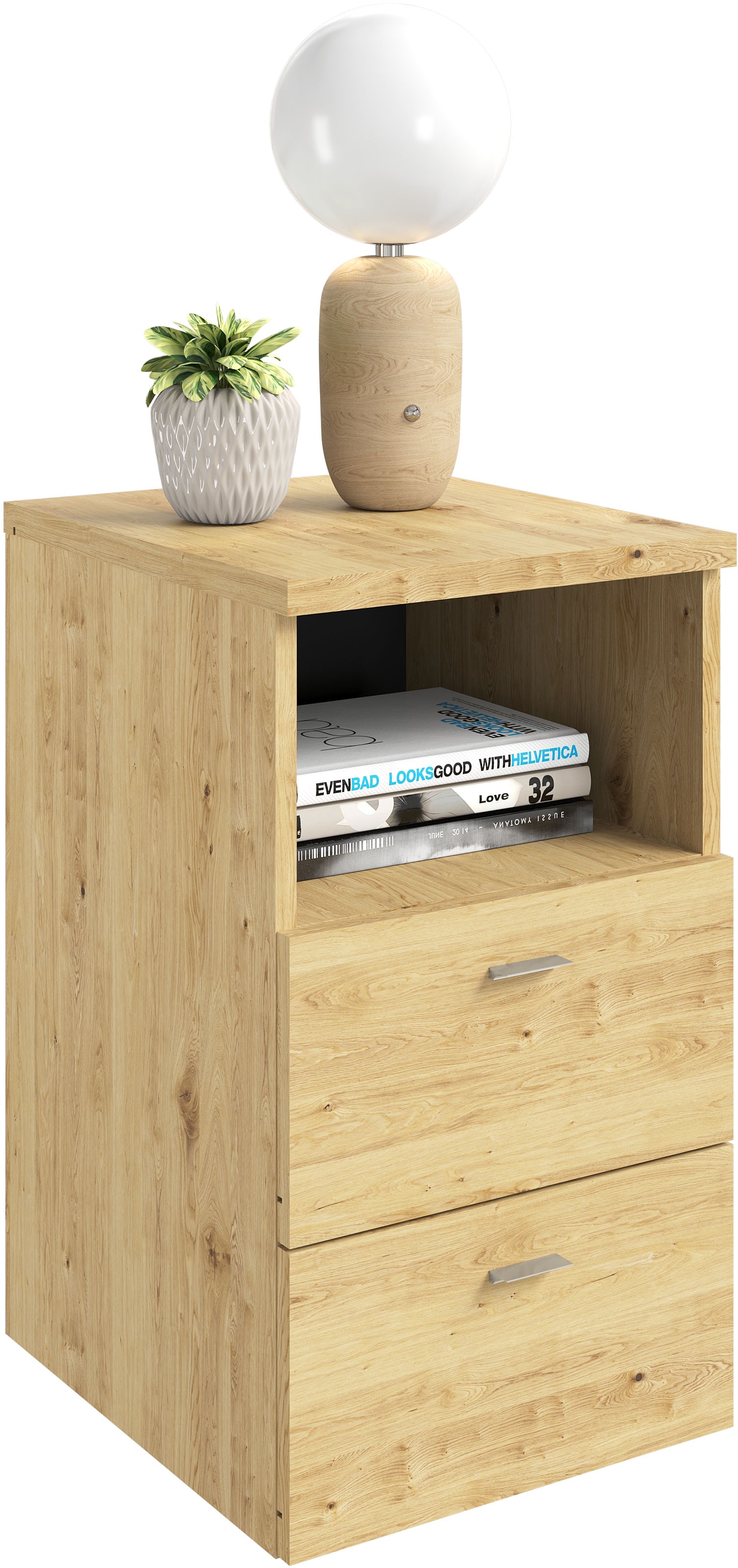 FMD Nachtkonsole »Suva« Nachttisch m. 2 Schubkästen und offenem Fach