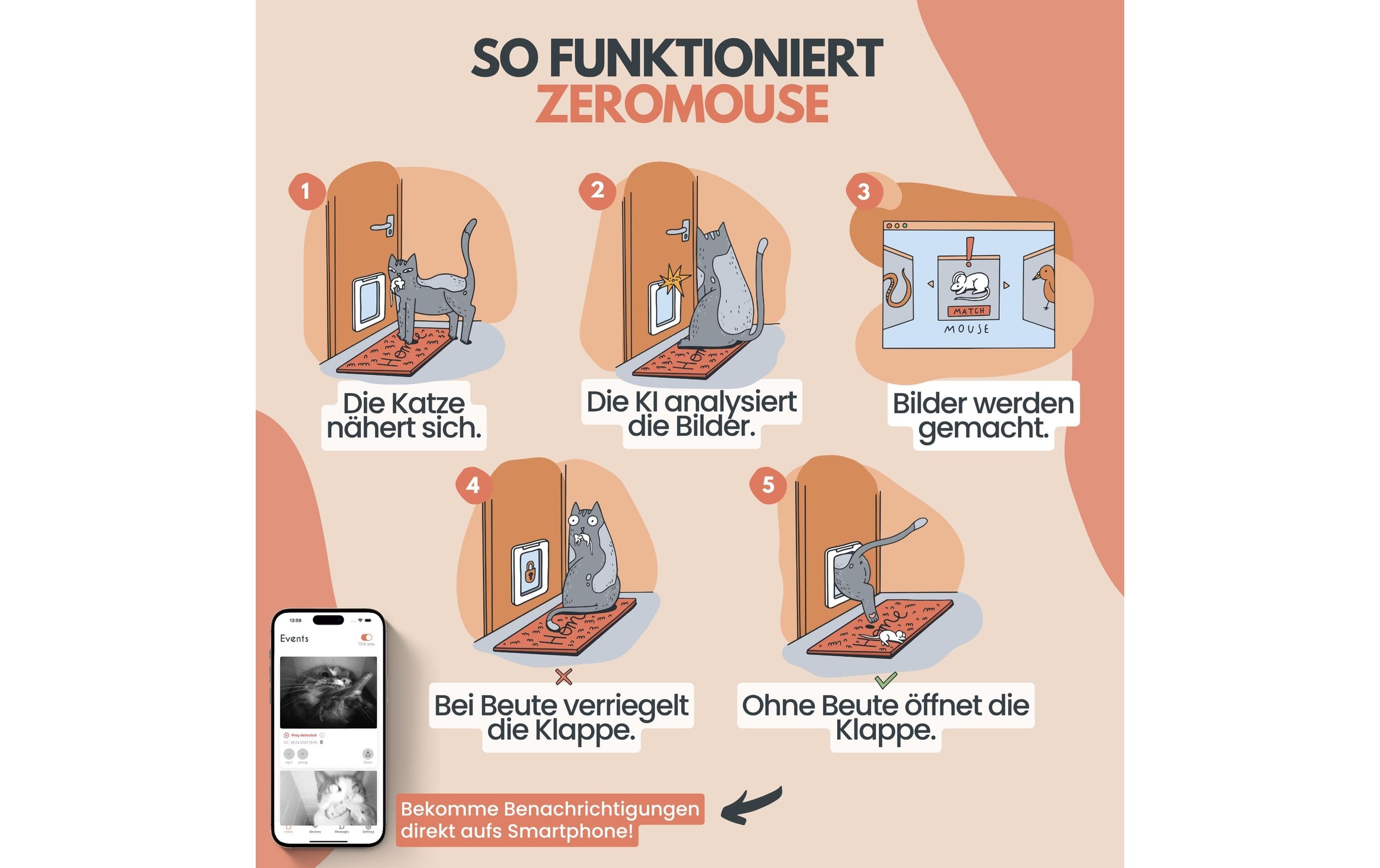   Katzenklappe »Zeromouse ZeroMOUSE 2.0 zur« KI Beutestopp für RFID Katzenklappen