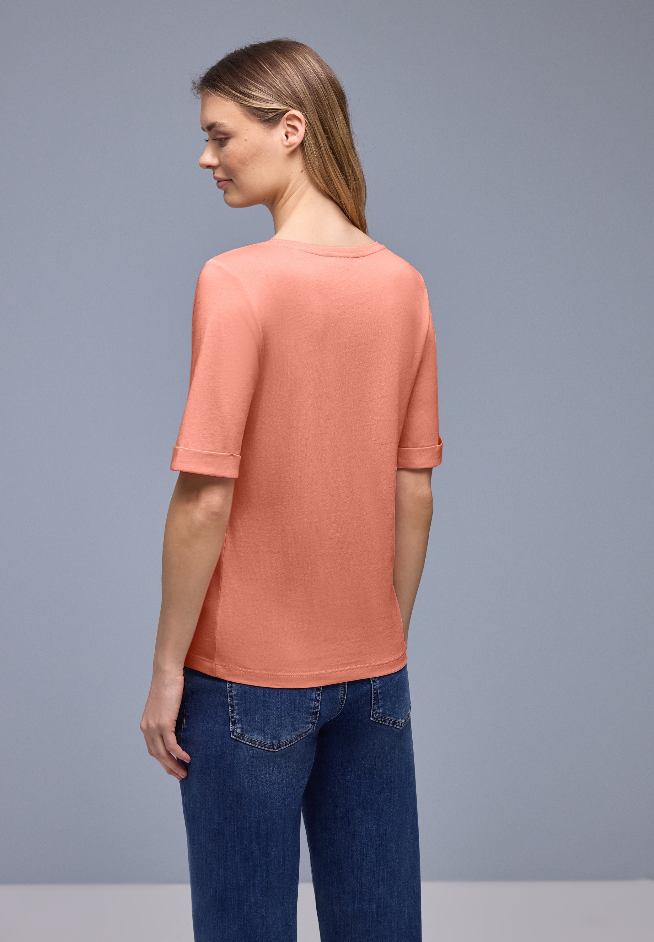 STREET ONE Shirt à col rond Halbarm mit Turn-up