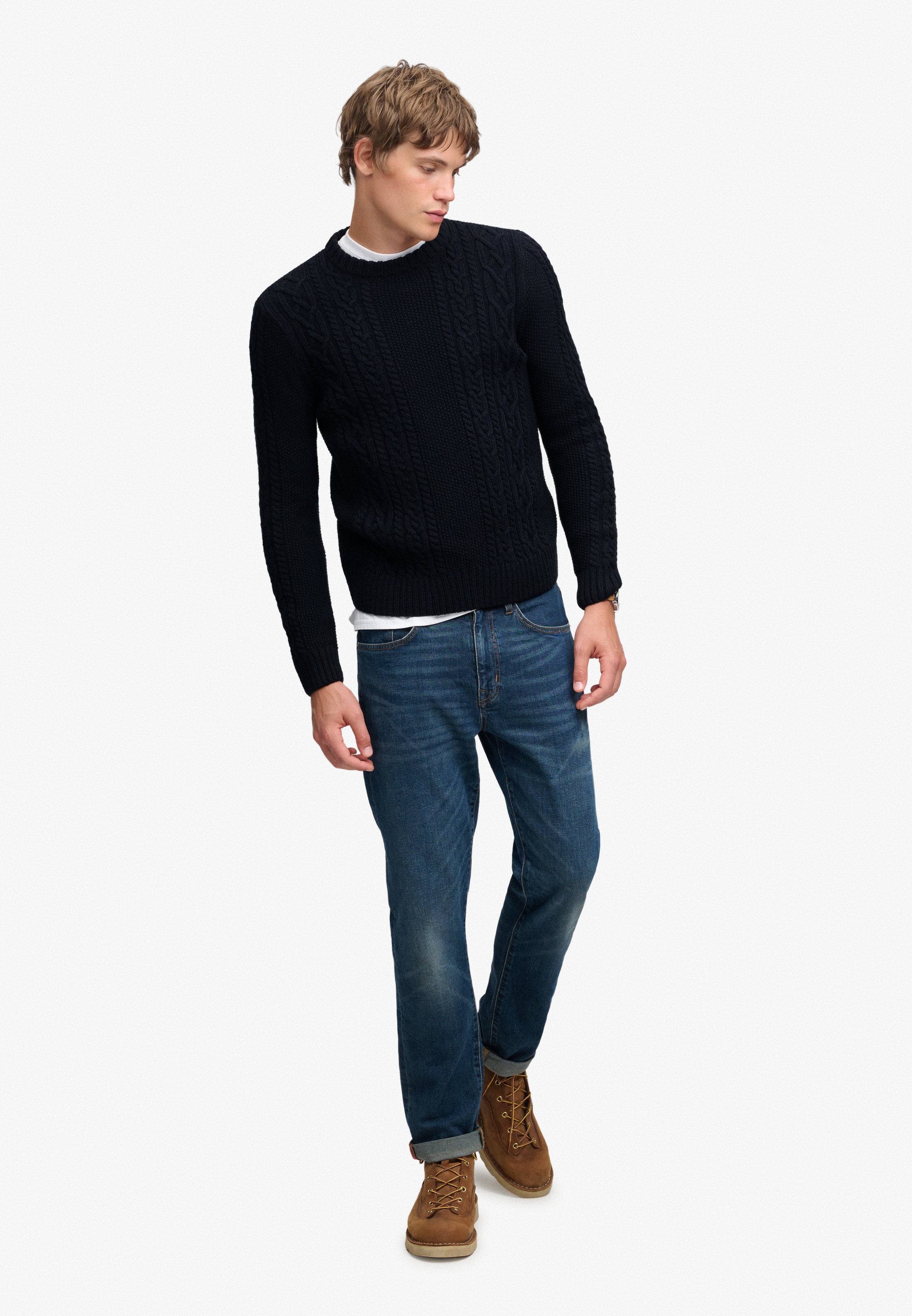 Superdry Rundhalspullover »JACOB CABLE JUMPER« Materialmix, regular fit