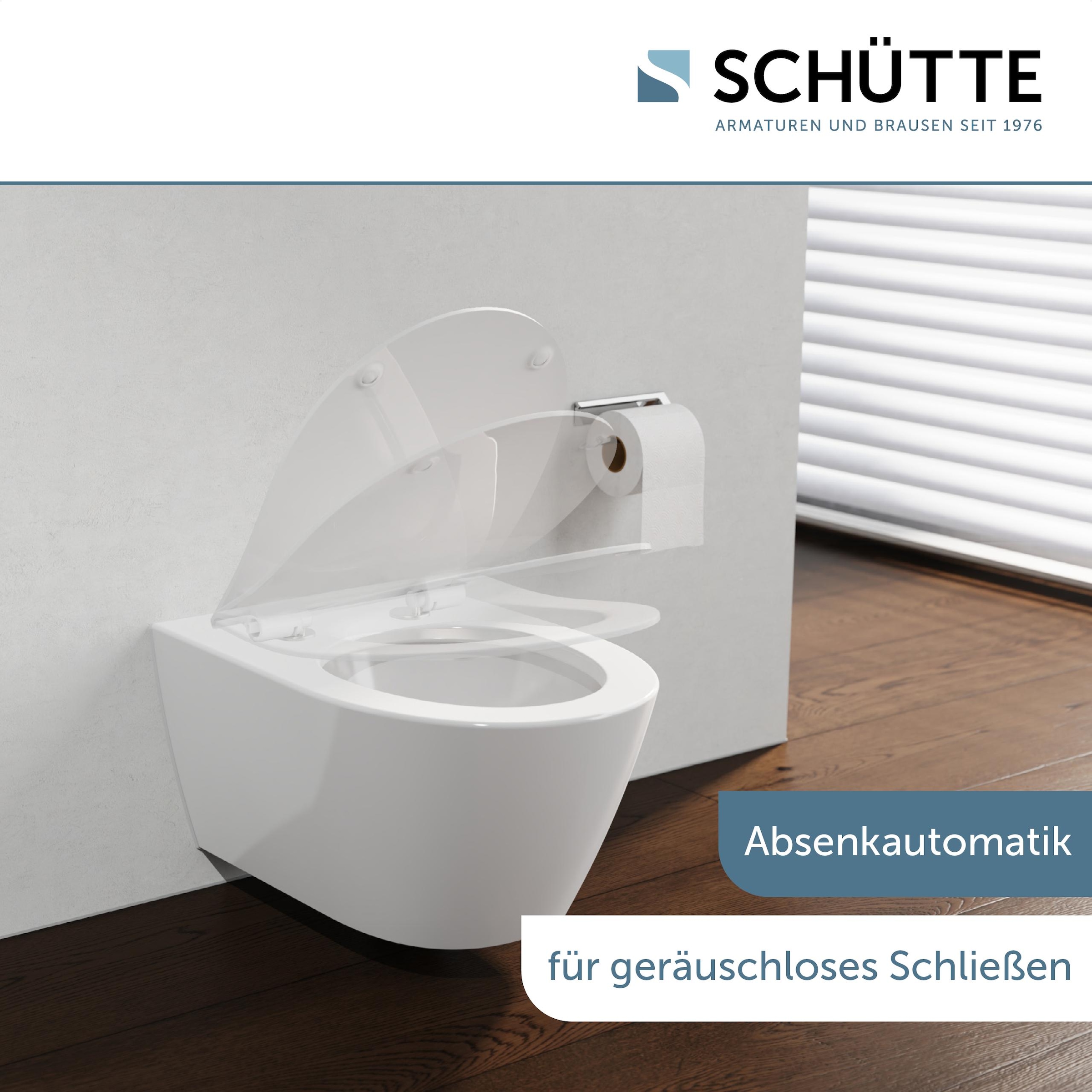Schütte Siège de WC »Duroplast, WHITE D-Form PRO 6« Abattant WC, matériel de fixation, notice de montage,  Avec descente automatique et fermeture rapide
