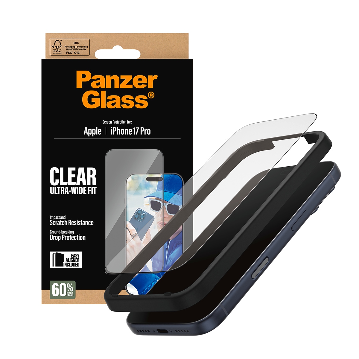 CARE by PanzerGlass Verre de protection d'écran »Schutzglas« für Apple iPhone 17 Pro Displayschutzfolie, Schutzfolie, Bildschirmschutz, kratz- & stossfest
