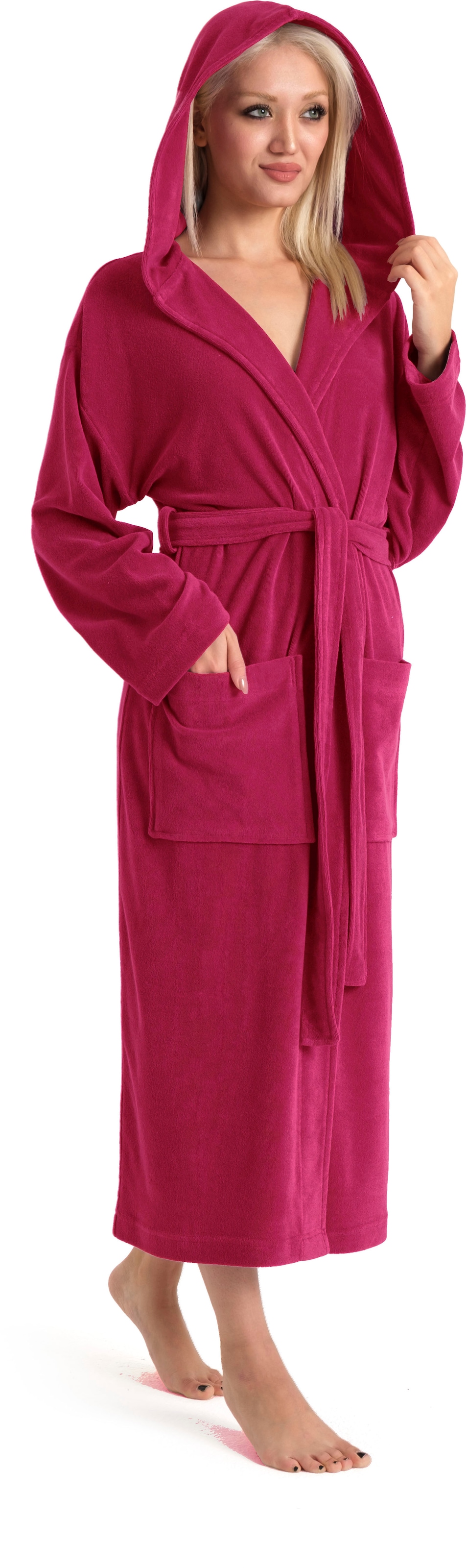 my home Damenbademantel »Jule, ideal für Sauna & Spa, Hotelbademantel, Morgenmantel« 1 Stk. tlg., einfarbiger Leichtfrottier-Bademantel, hoher Baumwollanteil, XS-4XL
