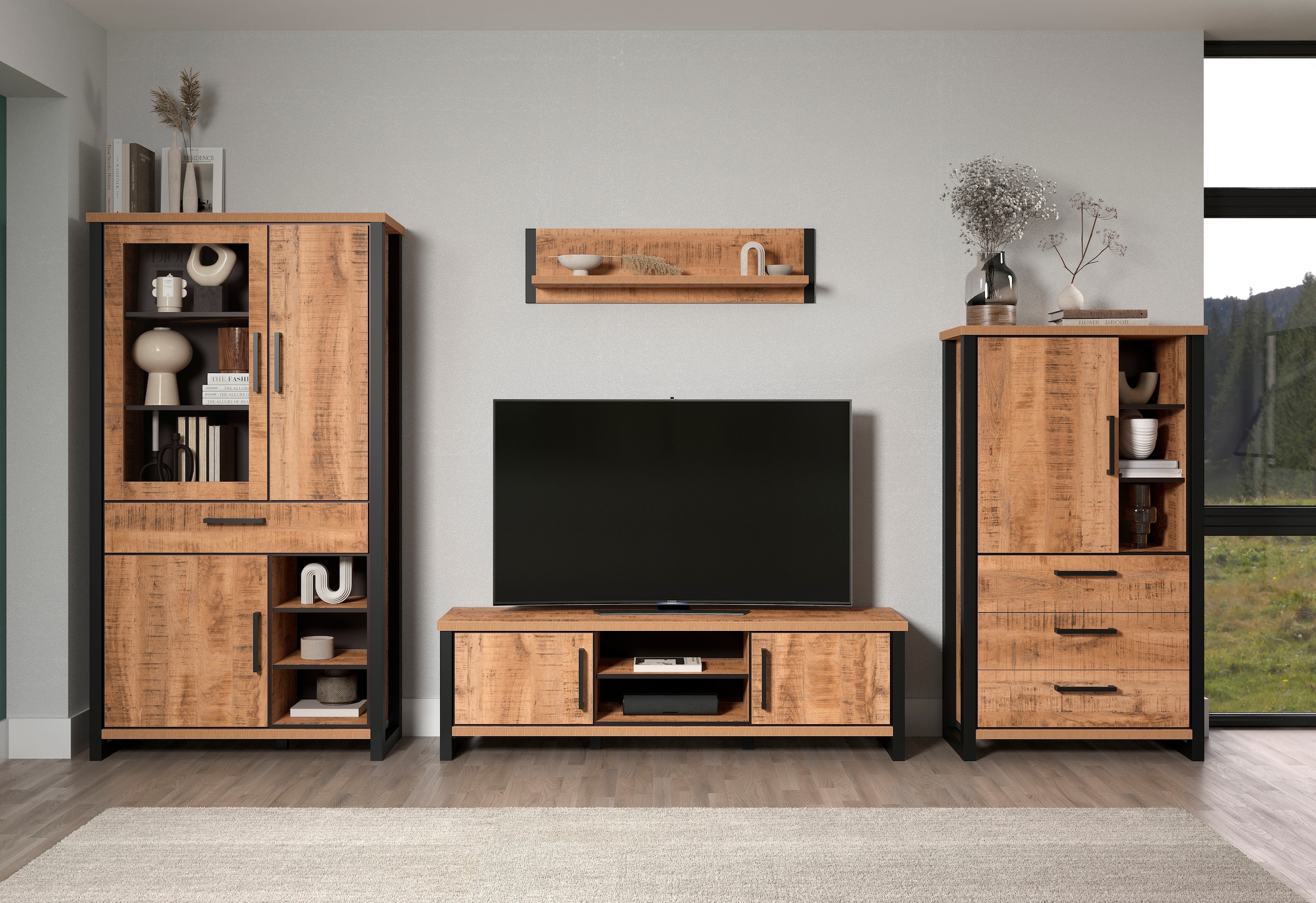 Home affaire Vitrines »Elda« 1 cuis tlg. Vitrine mit 3 Türen & 1 Vollauszug Schublade - (B/T/H) 106/45/195 cm