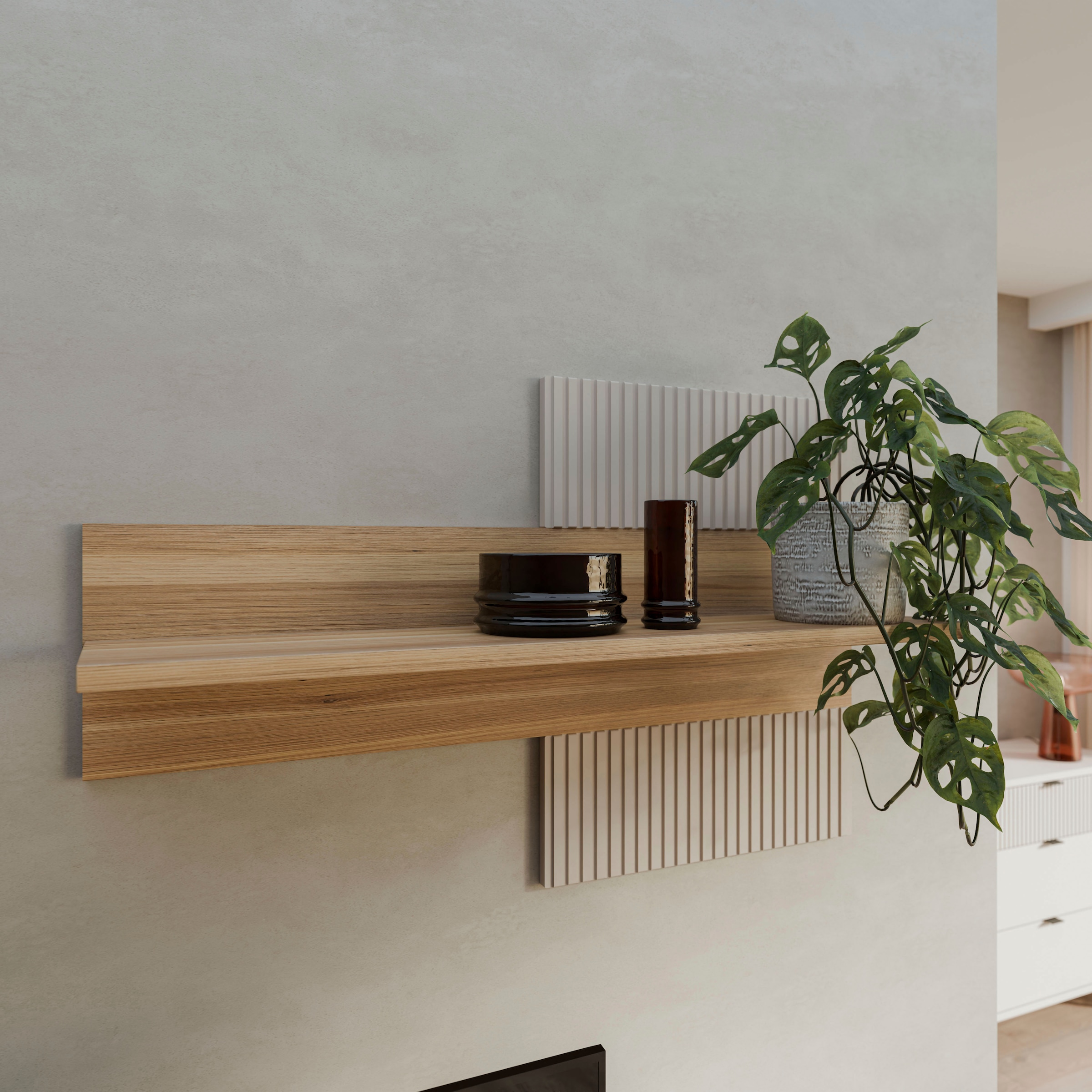 FORTE Wandregal »Wandboard, Lamellenoptik, warme Holznuancen« B/H/T  100/63,4/21,9 cm, einfache Montage,