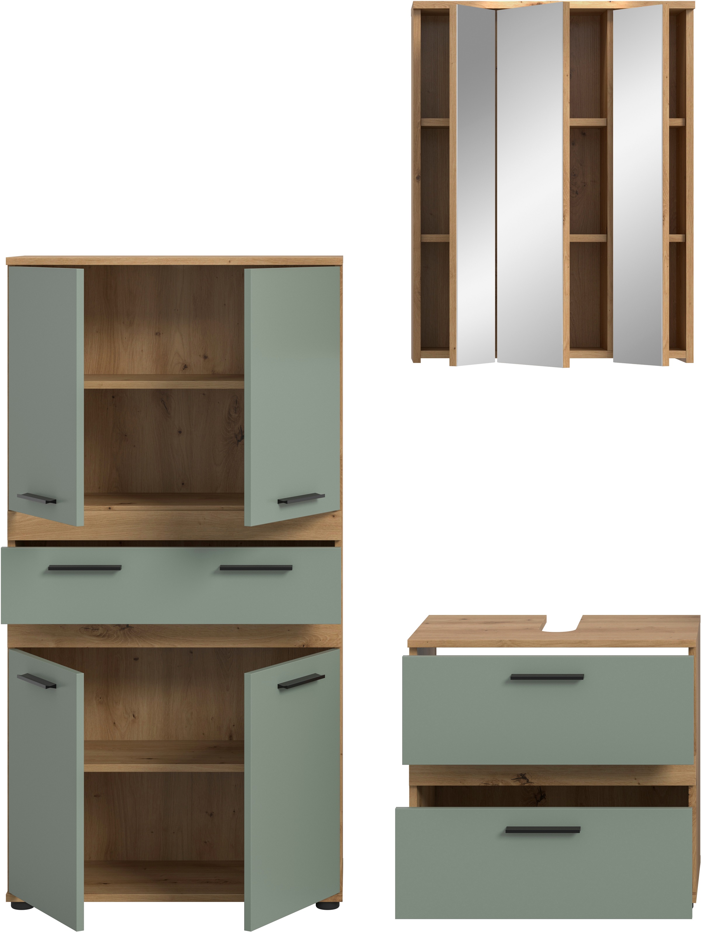 welltime Ensemble de meubles de salle de bain »LUCCA, 3-tlg. Badkombination, viel Stauraum, modernes Design« 3 cuis tlg.