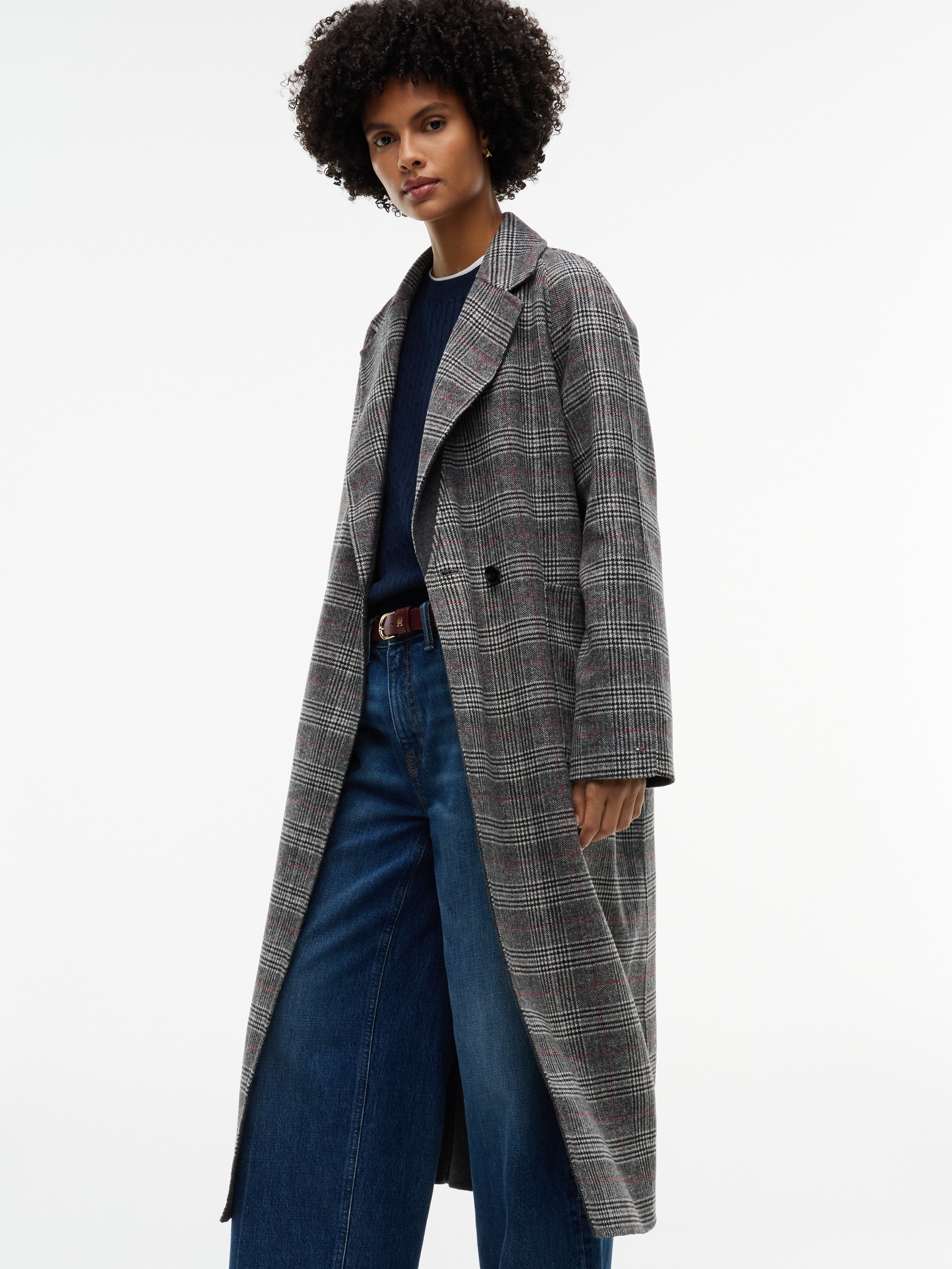 Tommy Hilfiger Langmantel »DF WOOL REG BELTED CHECKED COAT« Materialmix, mit Wolle