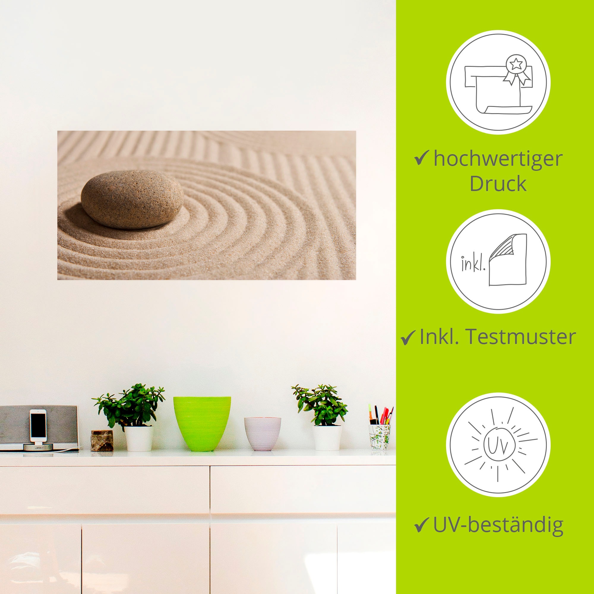 Artland Wandbild »Mini Zen Garten - Sand«, Zen, (1 St.), als Leinwandbild, Poster, Wandaufkleber in verschied. Grössen