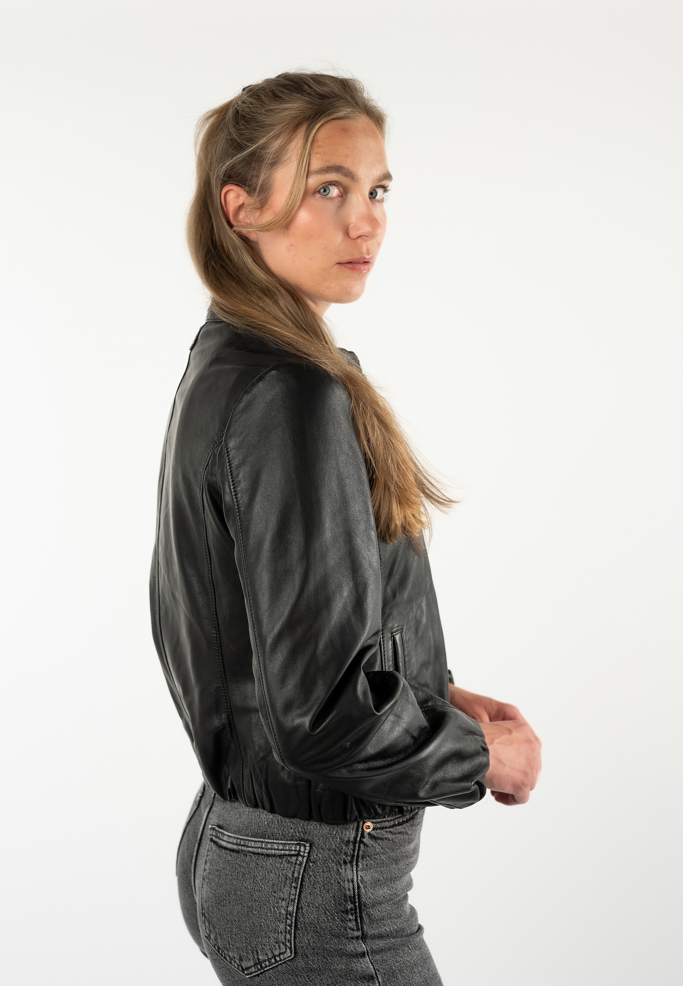 Mauritius Veste en cuir »MWSvala« avec ourlets et poignets élastiques,