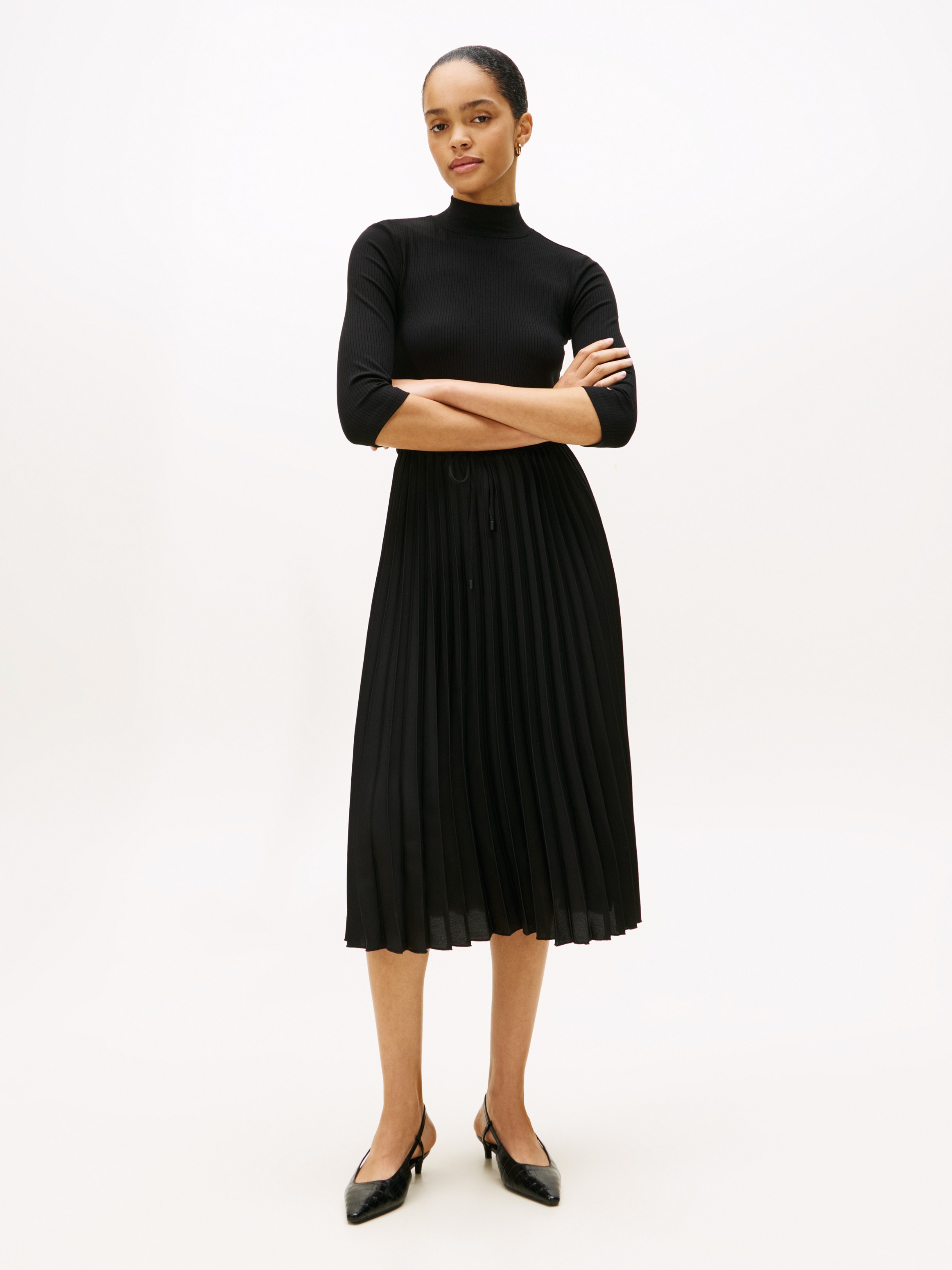 Image of Tommy Hilfiger A-Linien-Kleid "SLIM 5X2 RIB MIX MIDI DRS"