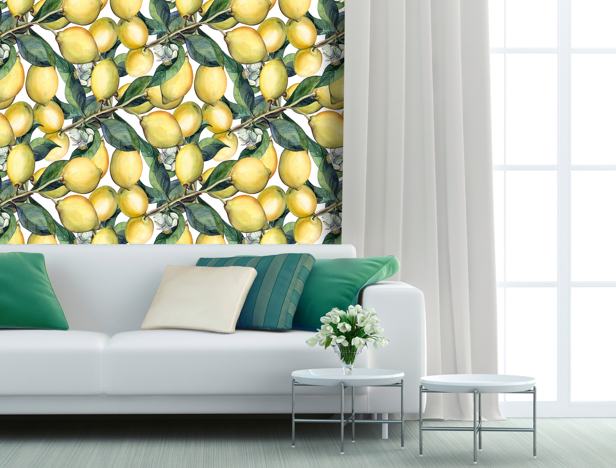 queence Papier peint vinyle »Zitronen« Motif | botanique | floral | imprimé | naturellement | à motifs 90x250cm, selbstklebend, kinderleichte Anbringung, , Sticker