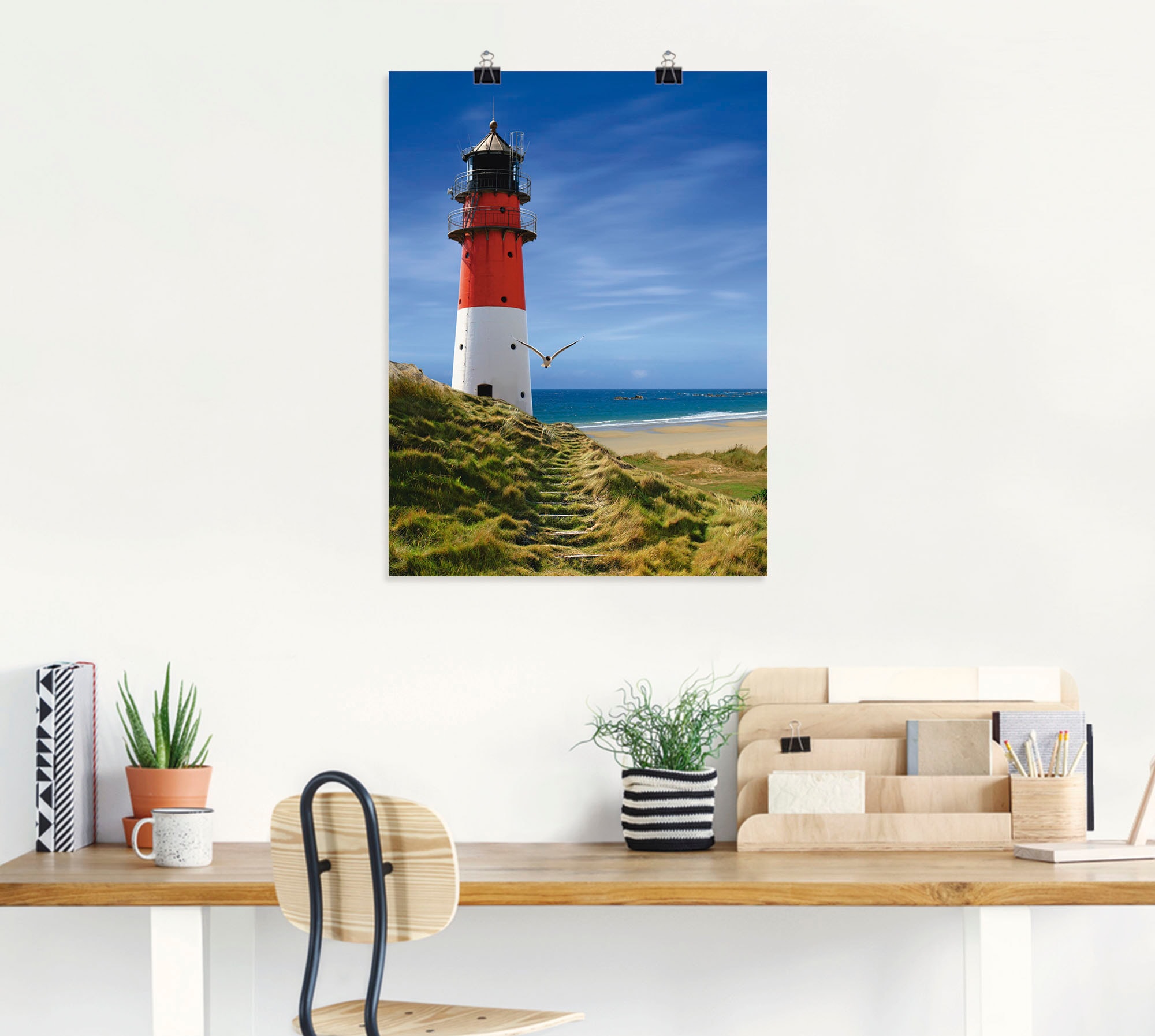 Artland Wandbild »Leuchtturm am Deich«, Gebäude, (1 St.), als Leinwandbild, Poster, Wandaufkleber in verschied. Grössen