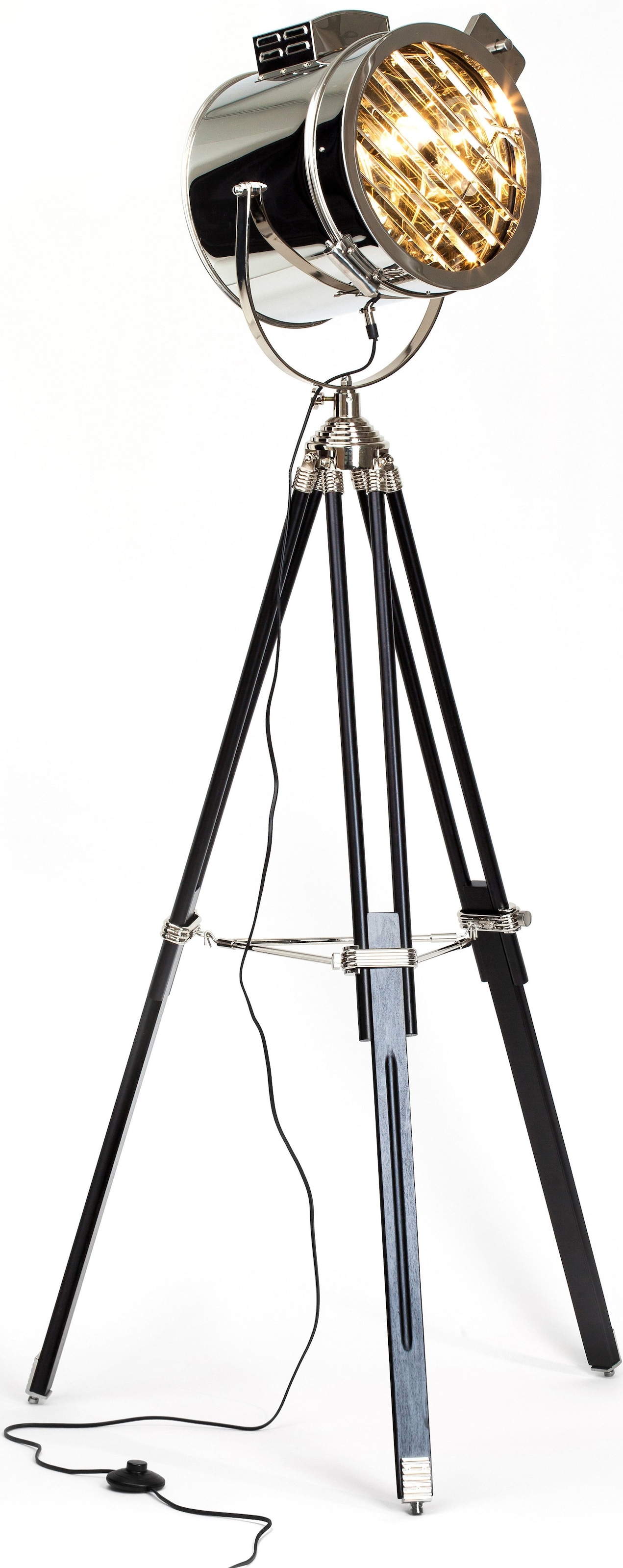 Brilliant Stehlampe »CINE«, 1 flammig-flammig, Metall/Glas, schwarz/chrom, 60W, dreibeinig max. höhenverstellbar kaufen E27