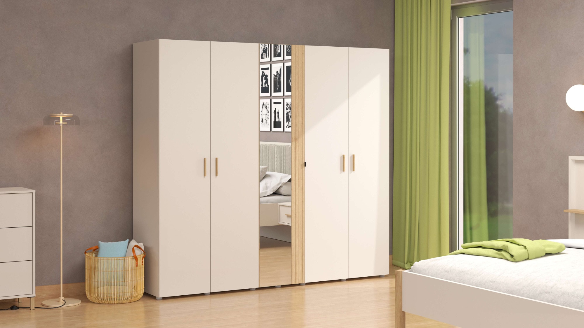 Kleiderschrank »Belfort, Schlafzimmerschrank mit Spiegel, 225 cm«, 5 Scharnieretüren,...