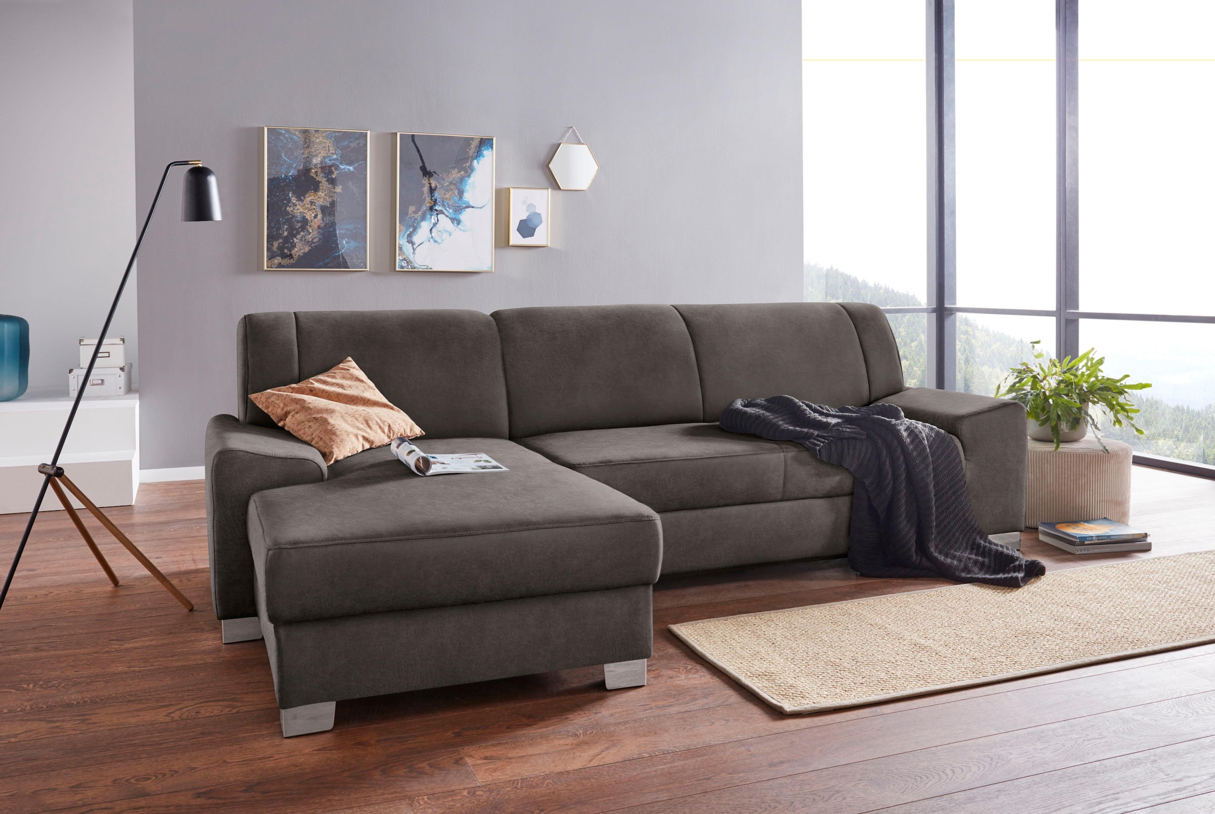 Image of DOMO collection Ecksofa "Anzio L-Form, whlw. Bettfunktion, Federkern, hochwertig, Breite 271 cm" Mit Bettfunktion, Recamiere links, Luxus-Microfaser, anthrazit