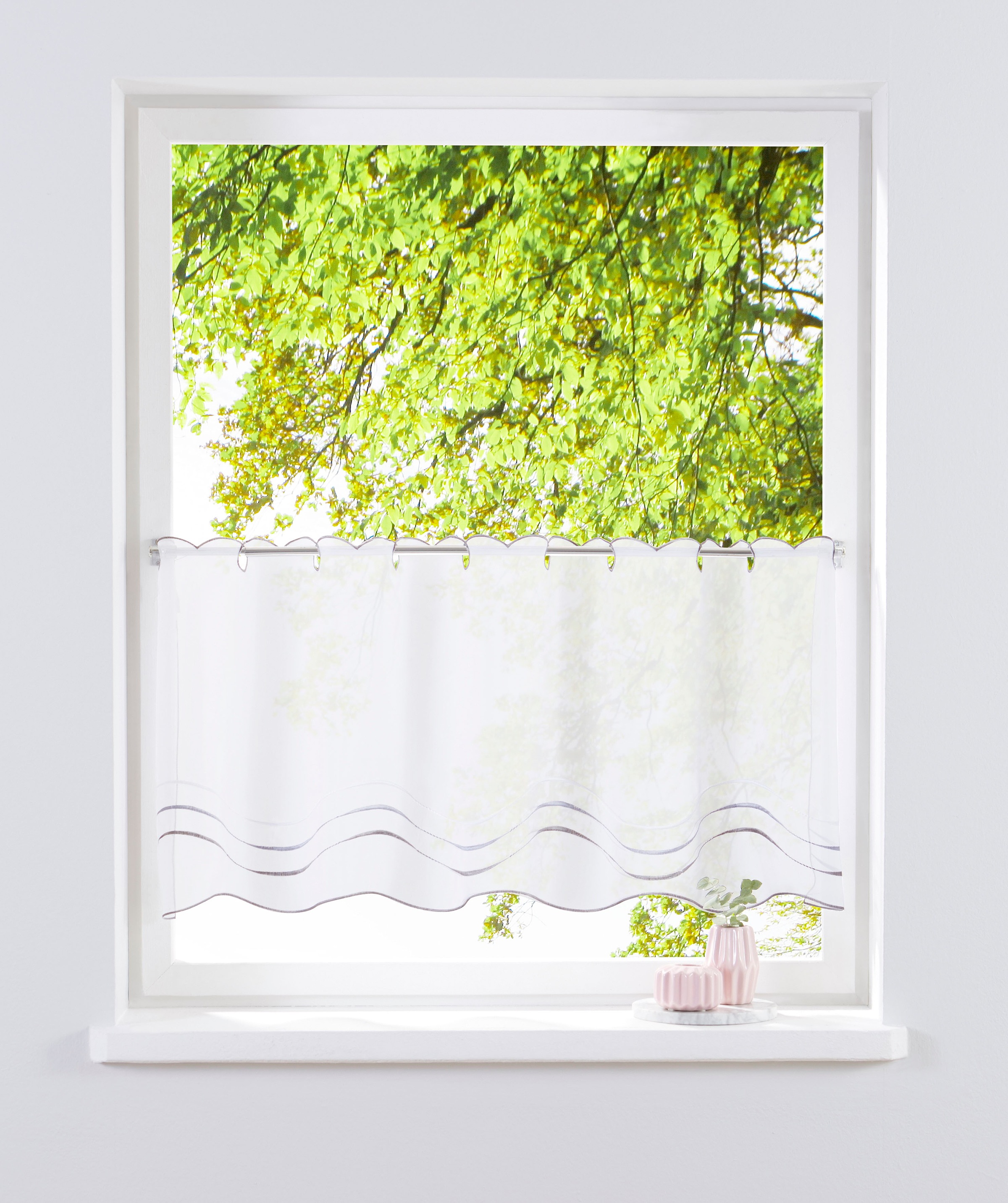 Image of GOODproduct Scheibengardine "Betty" Stangendurchzug 1 Stk. tlg. Transparent, Polyester, Wellen, Stickerei