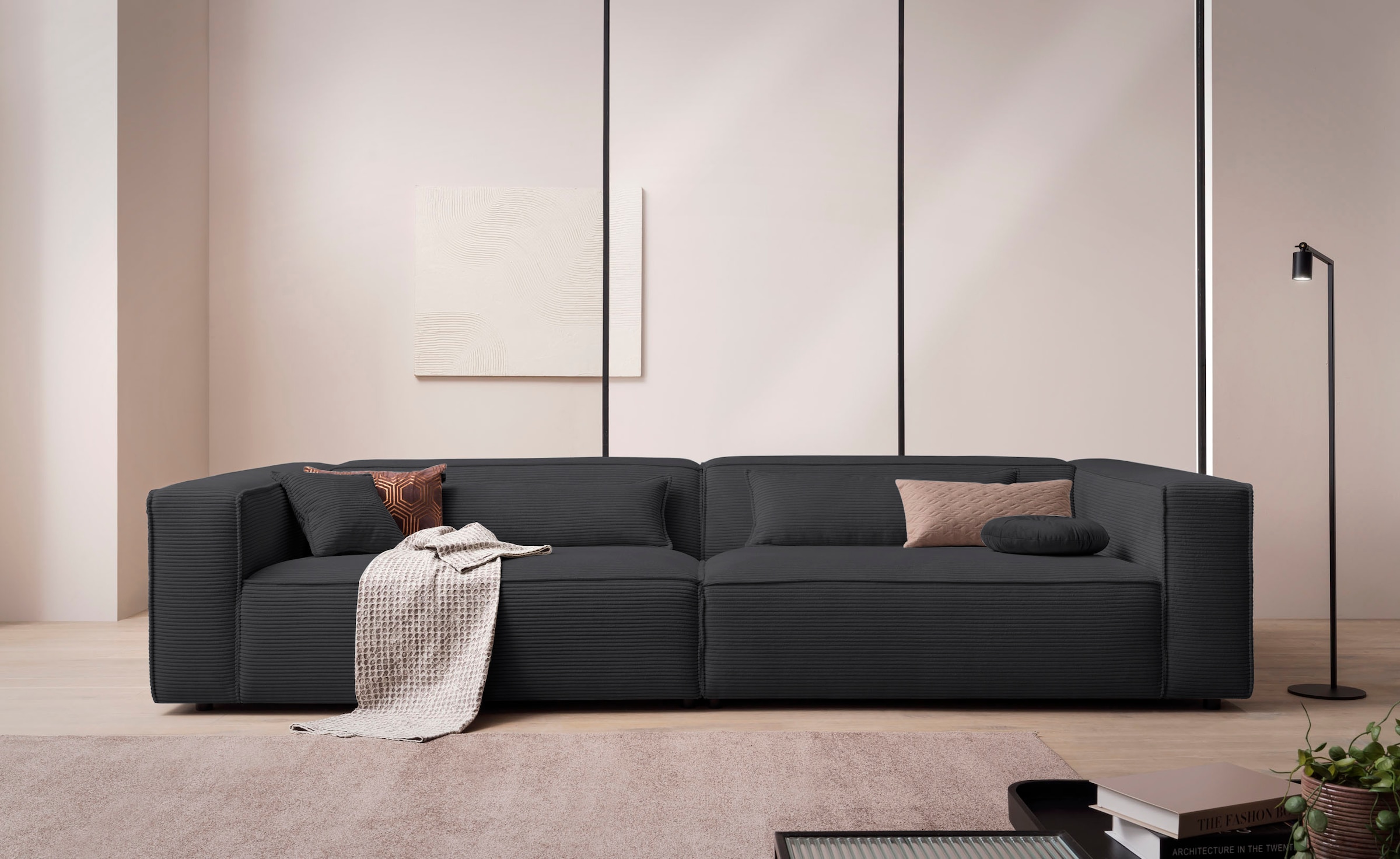 LeGer Home by Lena Gercke 3-places »PIARA XXL Cord, Sofa mit Kedernaht« pieds noirs, confort d'assise, assise extra profonde