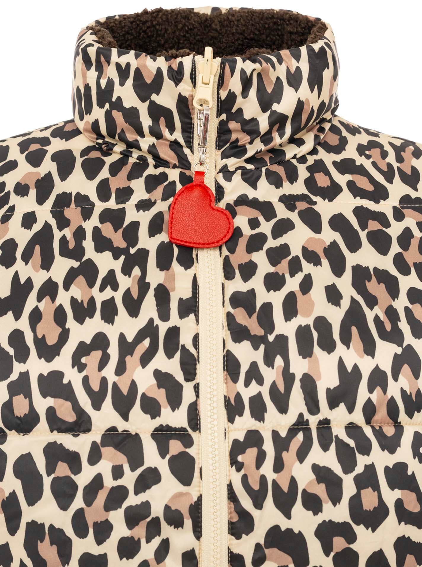 Zwillingsherz Gilet réversible »"Leo Teddy"« réversible, avec fermeture éclair, pendentif cœur, motif léopard, poches latérales